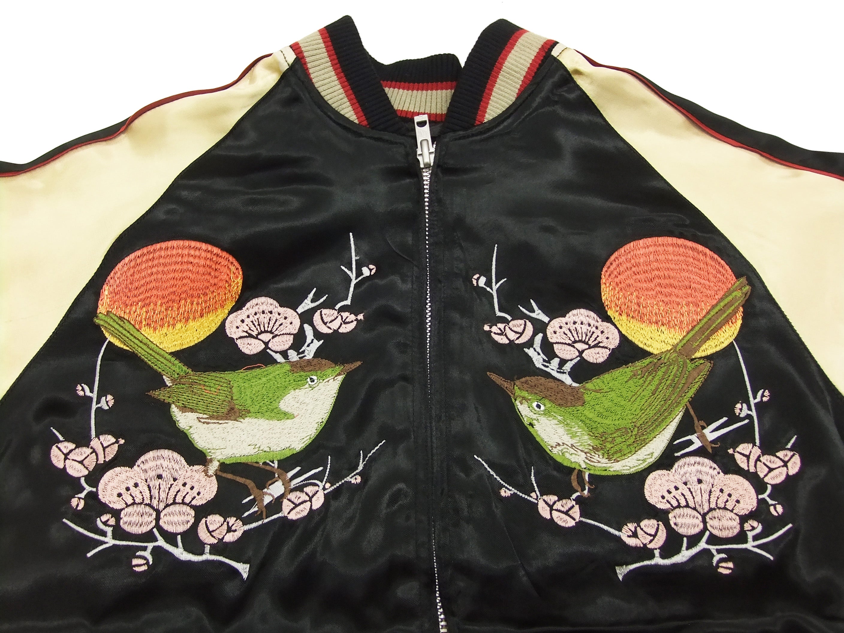 Japanese Souvenir Jacket for Men - Black & Gold Embroidered Ume & Bird Design | Vintage Sukajan Bomber Jacket | Perfect for Streetwear, Cosplay & Fashion Outfits