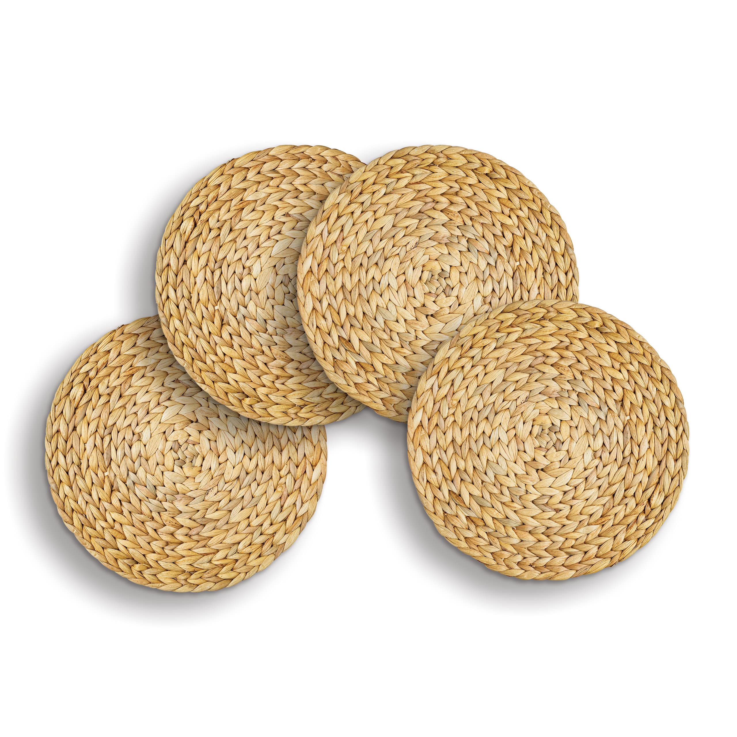HNC ECOLIFE Set of 4 Natural Round Woven Rattan Placemats - Water Hyacinth & Seagrass Dinner Mats - 11.81