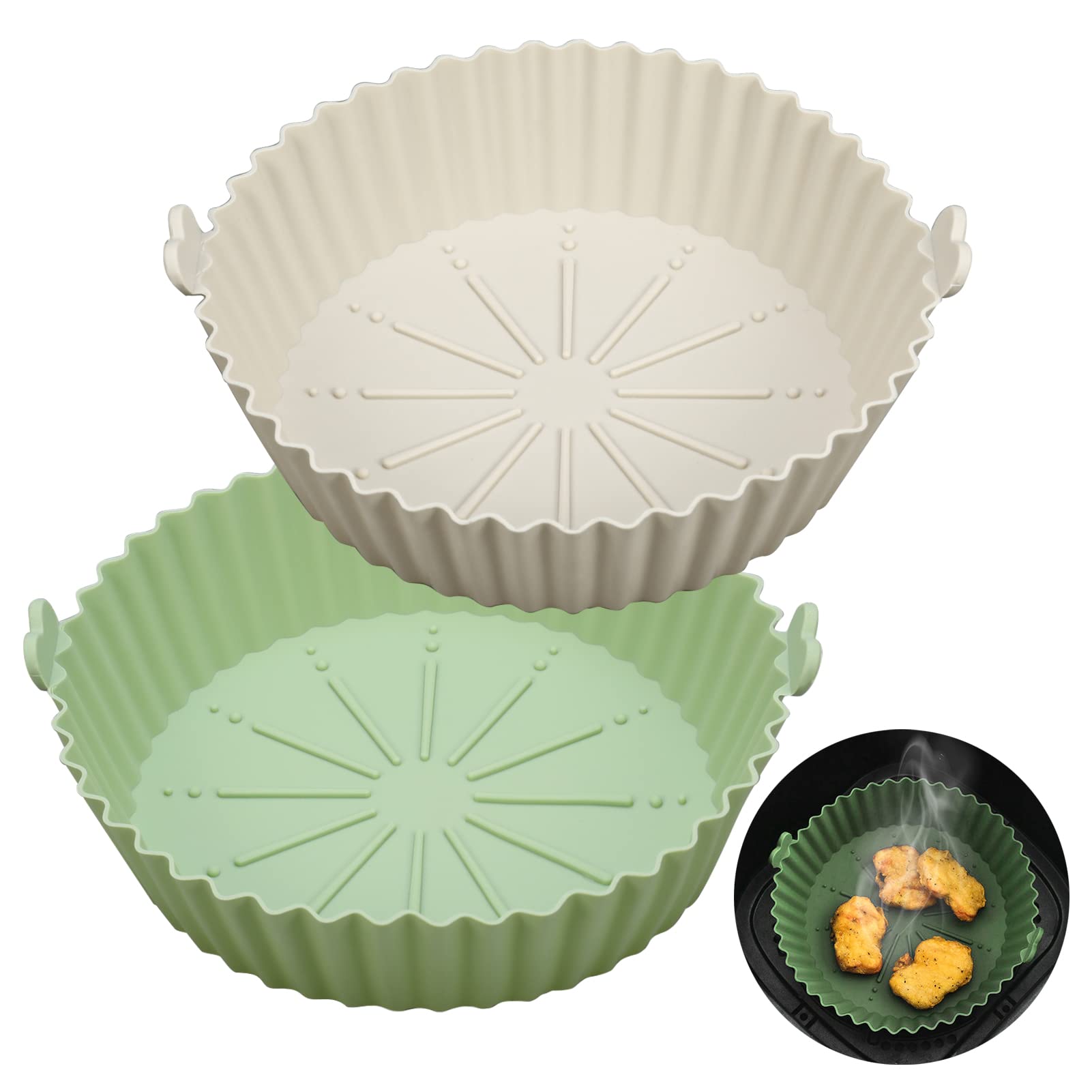 Smilcloud 2-Pack 5.3 Inch Round Silicone Air Fryer Liners - Non-Stick Baking Pan & Basket Replacement for Oven, Microwave - Perfect for Home Kitchen Cooking, Roasting & Reheating Food
