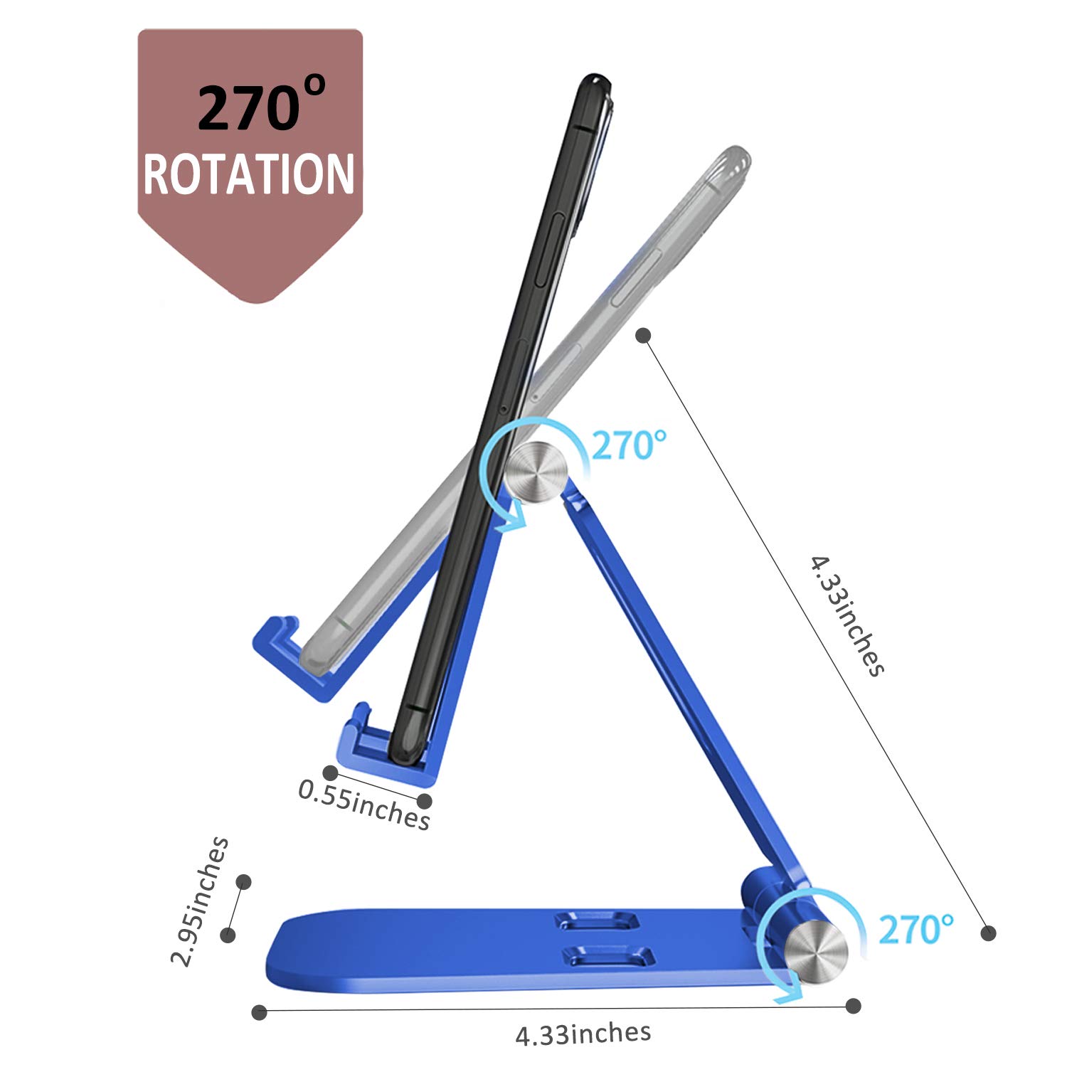Foldable Cell Phone Stand for Desk - SKEJER Adjustable Aluminum Phone Holder Compatible with iPhone, iPad, Kindle & Tablets 4-10 Inches - Royal Blue - Perfect for Home Office, Bedside, Kitchen & Travel Use