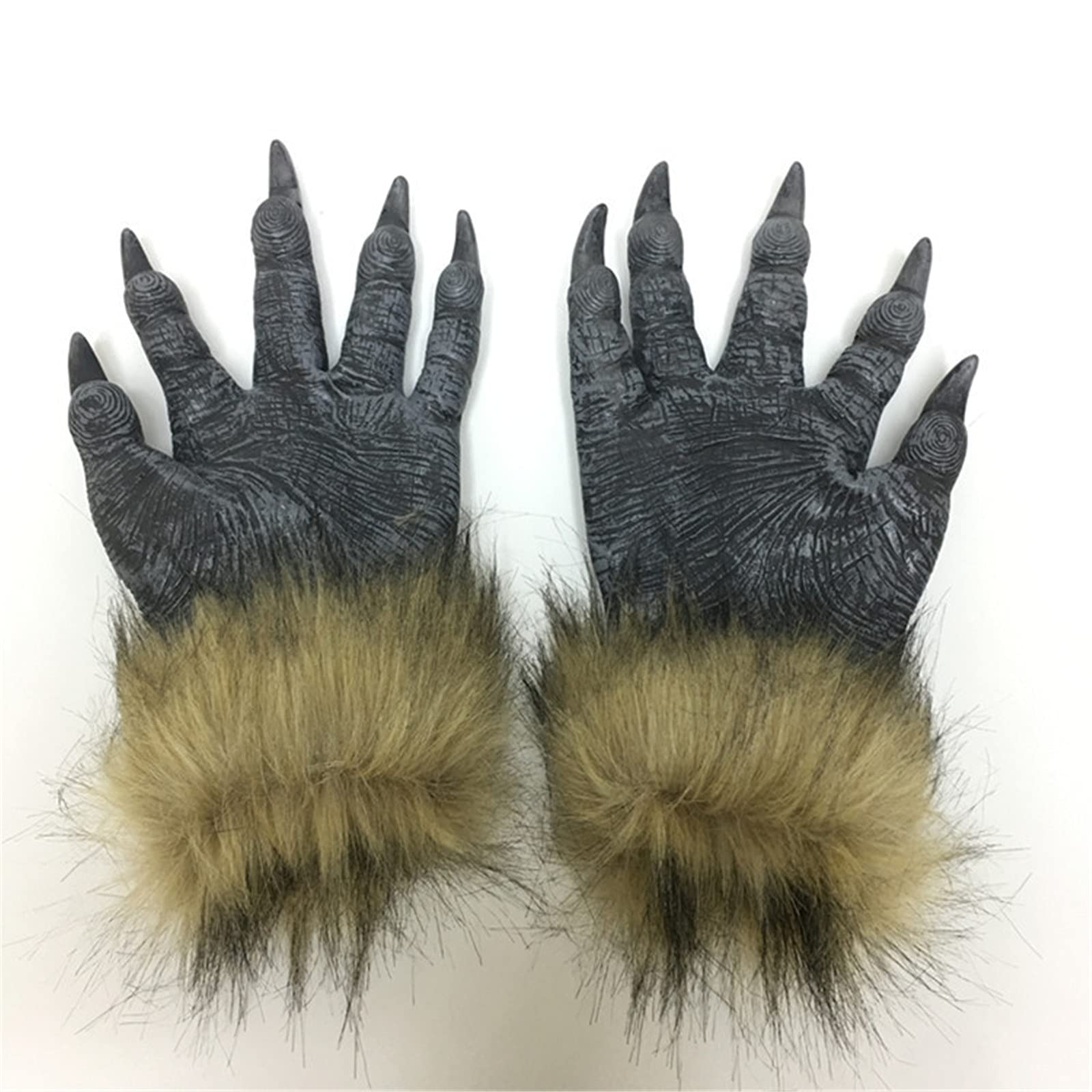 Realistic Werewolf Mask Set with Claws Gloves - Halloween Wolf Costume for Adults & Kids - Gray Wolf Head Mask for Cosplay, Halloween Parties & Scary Costume Events