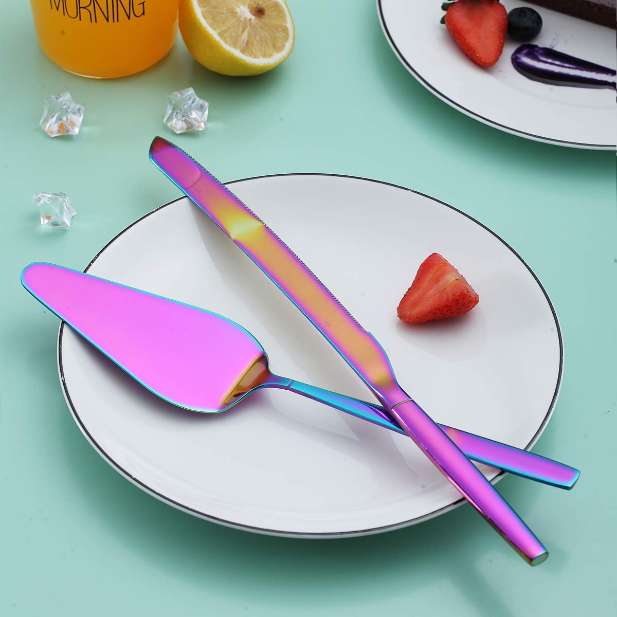 Berglander Rainbow Cake Pie Pastry Servers - Colorful Cake Serving Set with Knife & Server for Weddings, Birthdays, Parties | Perfect for Cake Cutting, Dessert Serving & Special Events