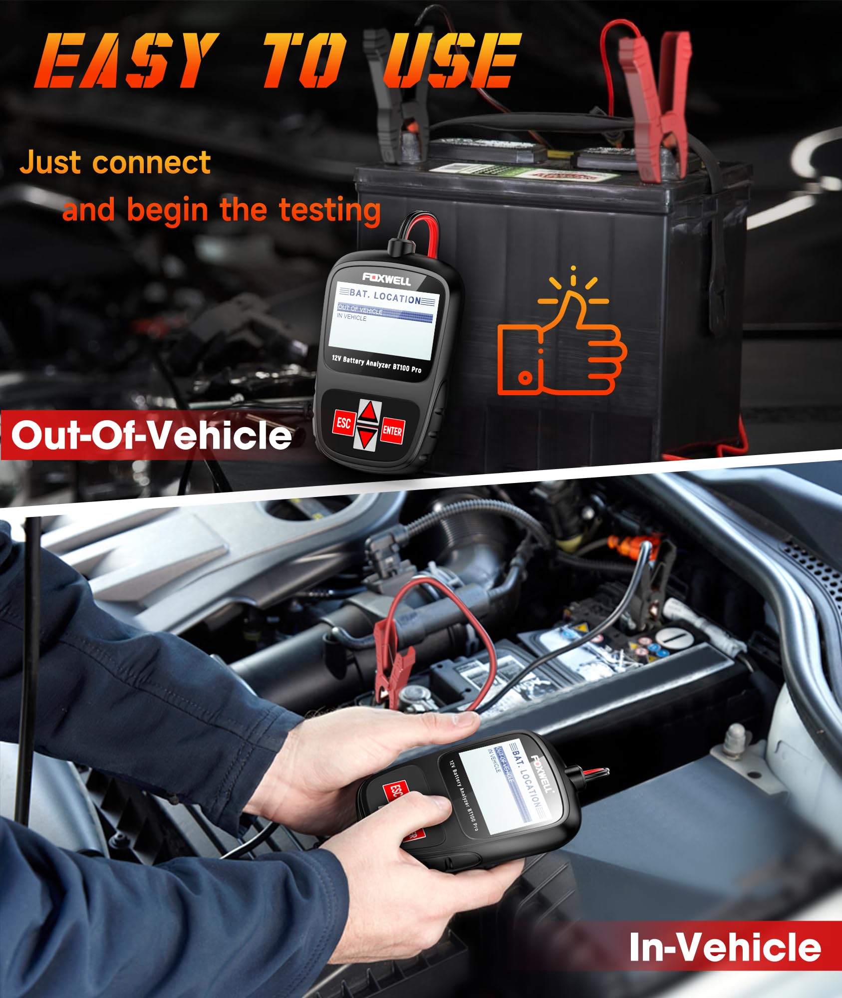 FOXWELL NT604 Elite OBD2 Scanner - ABS SRS Transmission Diagnostic Tool with BT100 Pro Car Battery Tester | Full System Scan for Cars, Trucks & SUVs | Perfect for Mechanics & DIY Auto Repairs