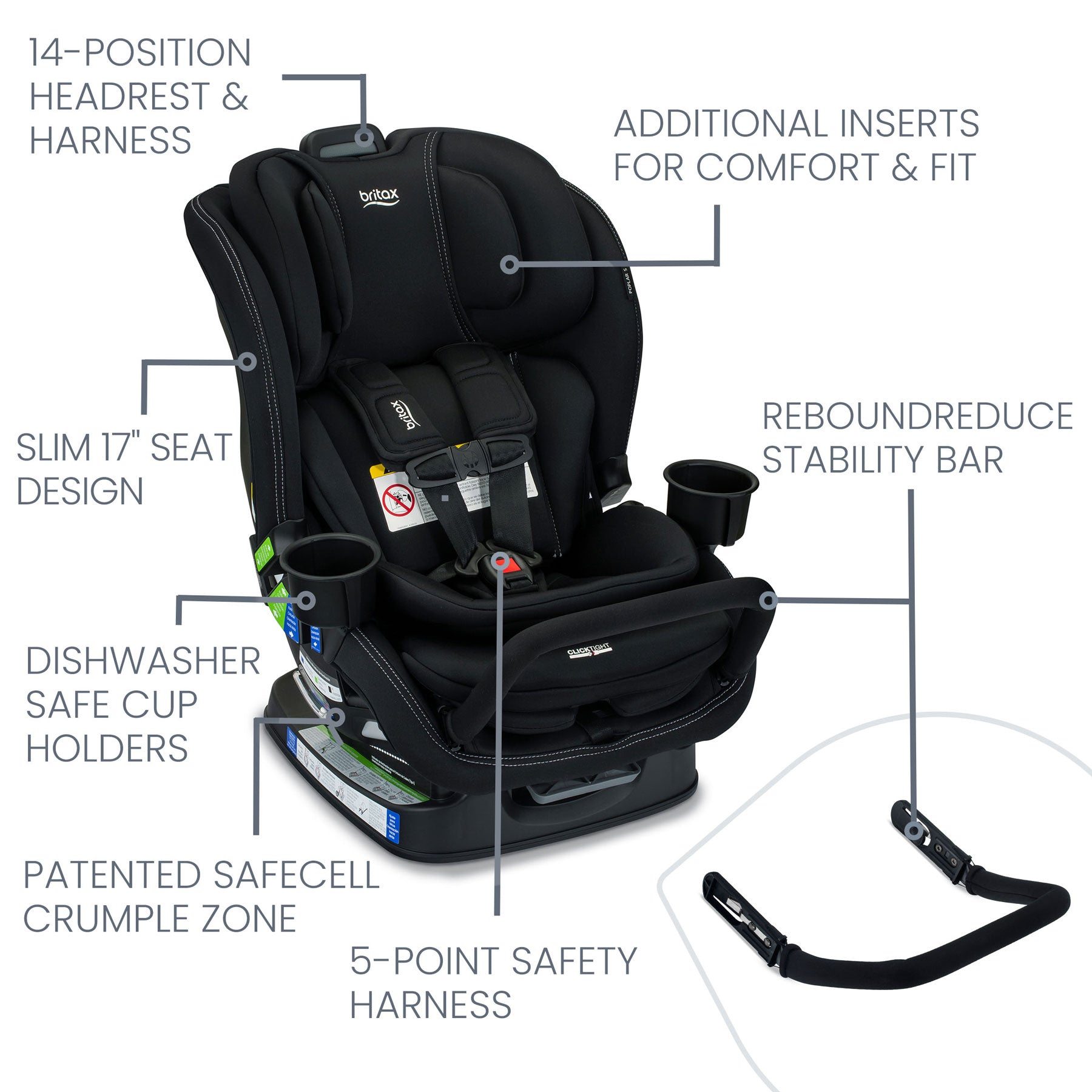 Britax Poplar S ClickTight Convertible Car Seat - Safe & Comfortable for Infants to Toddlers (5-65 lbs) - Easy Installation for Cars, SUVs & Minivans - Perfect for Travel & Daily Commute