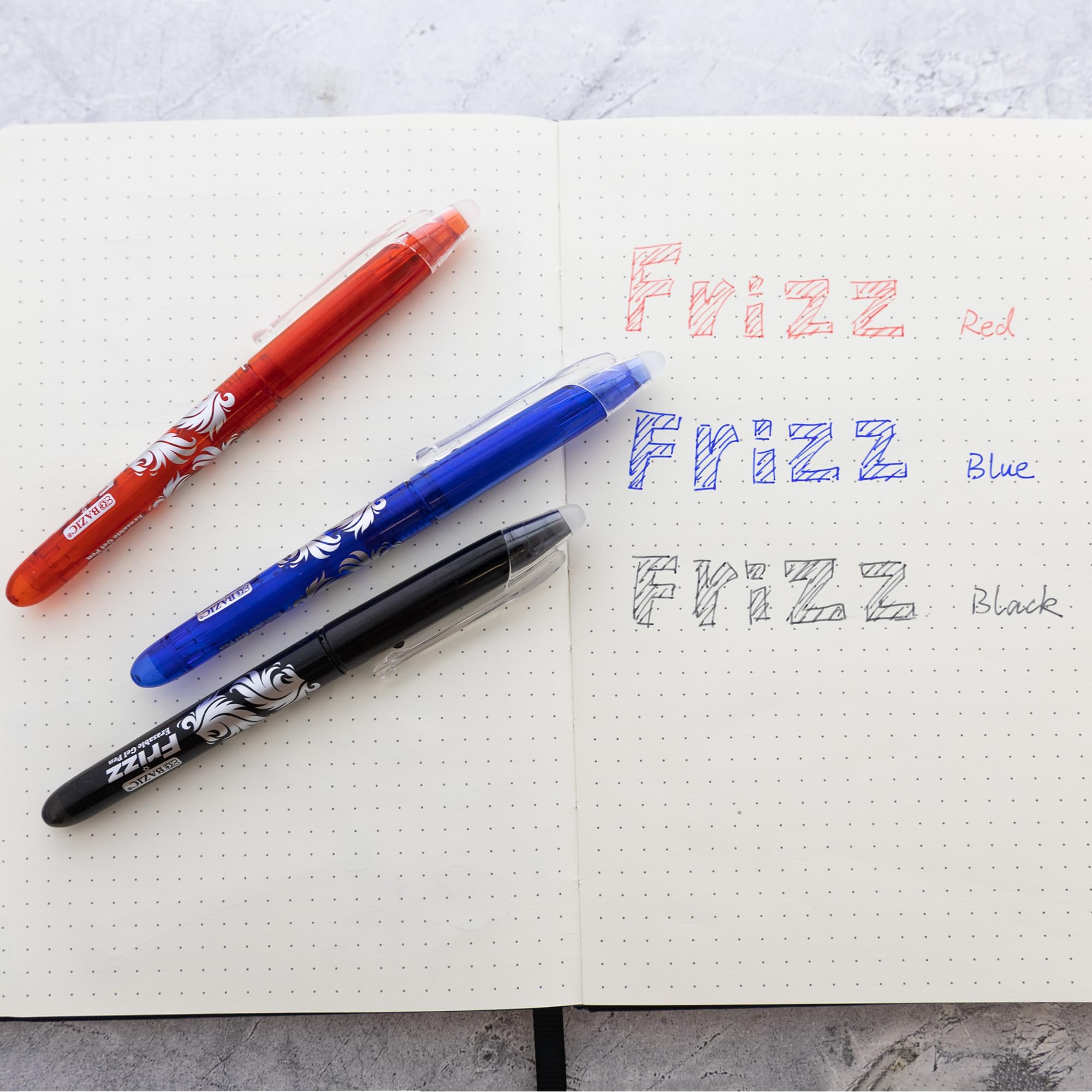 BAZIC Frizz Erasable Gel Pen 0.7mm Fine Point - Blue Ink Pens with Mistake Eraser, 144-Pack for Smooth Writing & Drawing | Perfect for School, Office, Note Taking & Gift Giving