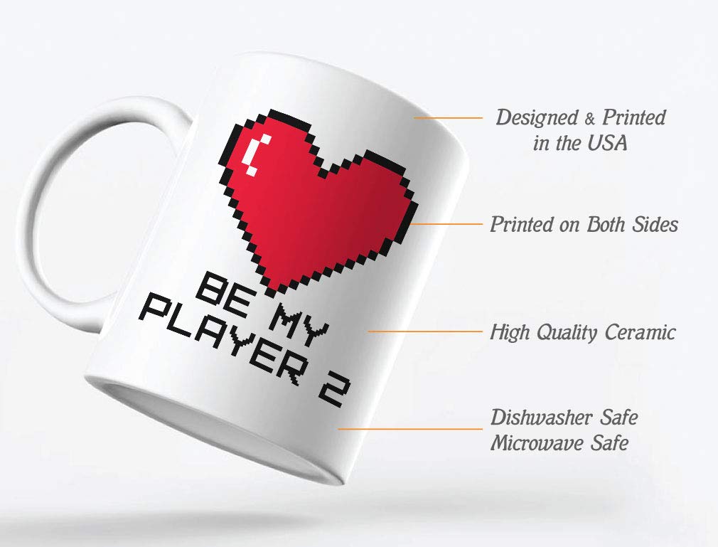 Funny Gamer Coffee Mug - 15oz White 'Be My Player 2' Valentine's Gift for Boyfriend, Girlfriend, Husband or Wife | Perfect for Gamers, Valentine's Day & Couples Gaming Nights