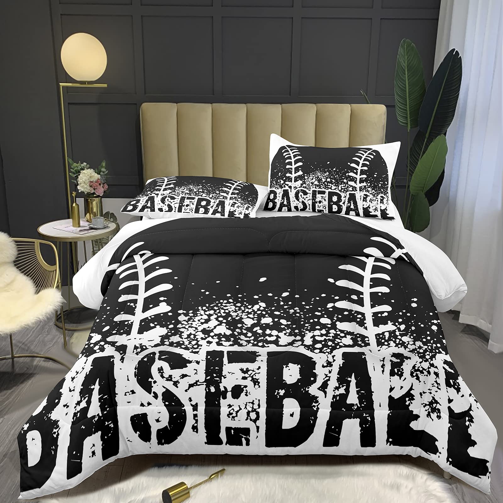 Bodhi Boys Baseball King Comforter Set with Pillowcases - Sports Bedding for Teens