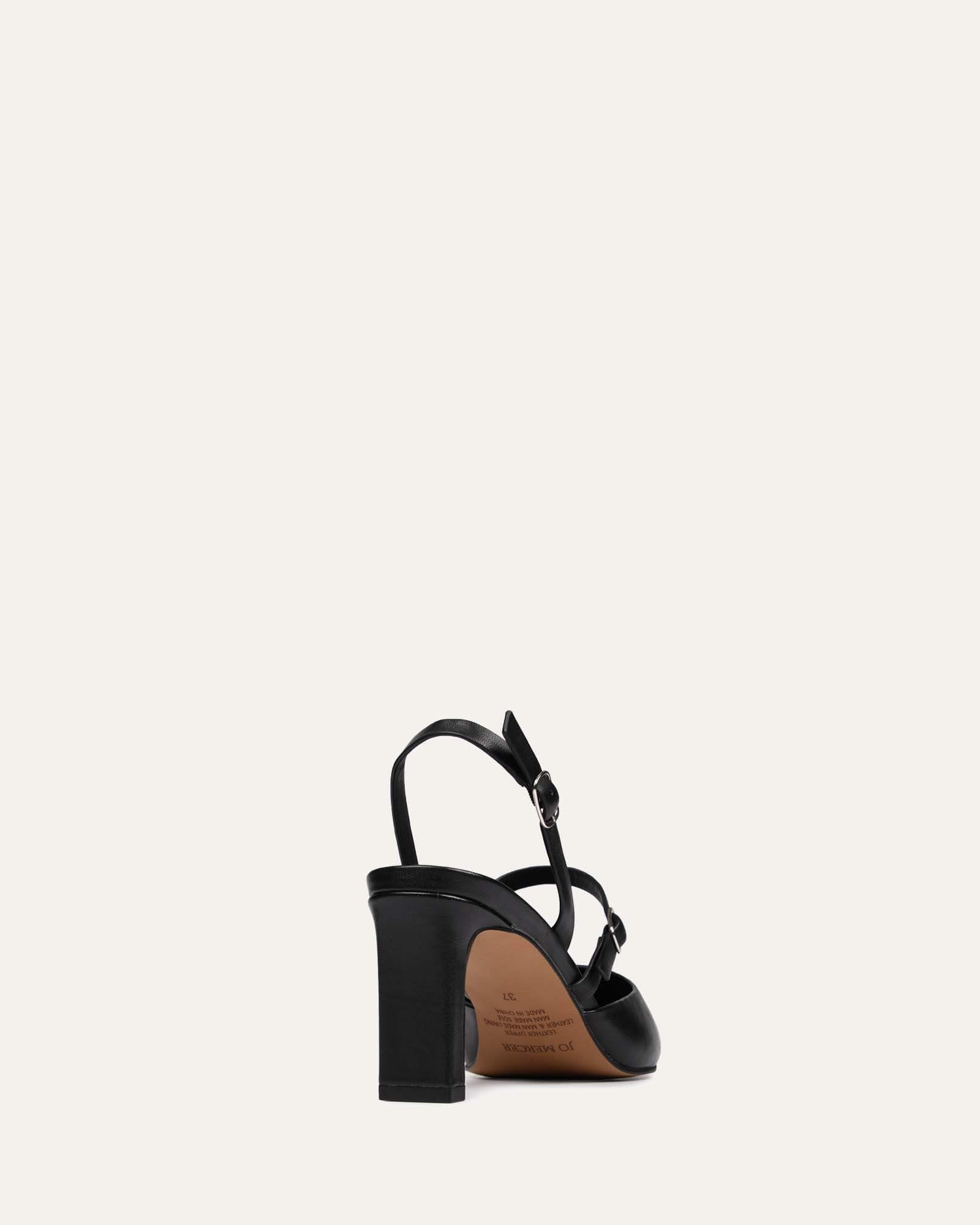 KARINA Women's Black Leather Mid Heel Pumps - Comfortable & Stylish for Work, Parties & Special Occasions