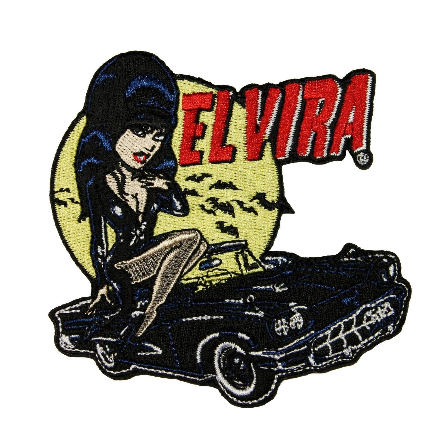 Elvira Macabre Gothic Patch - Vince Ray Thunderbird Embroidered Iron-On Applique for Jackets, Bags & DIY Costumes
