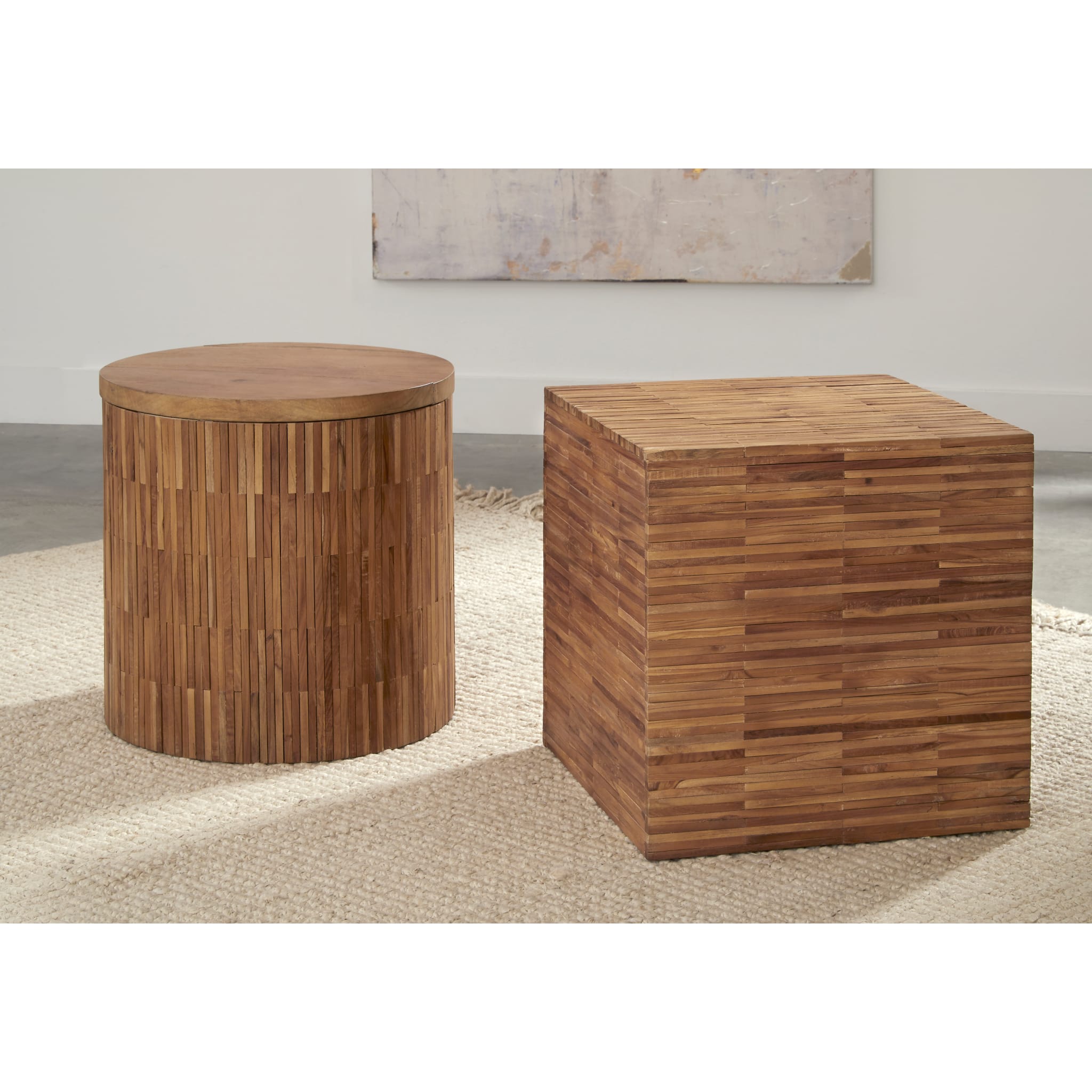 Solid Teak Wood Round End Table - Handcrafted Side Table for Living Room, Bedroom, or Patio - Durable & Stylish Accent Furniture for Home Decor
