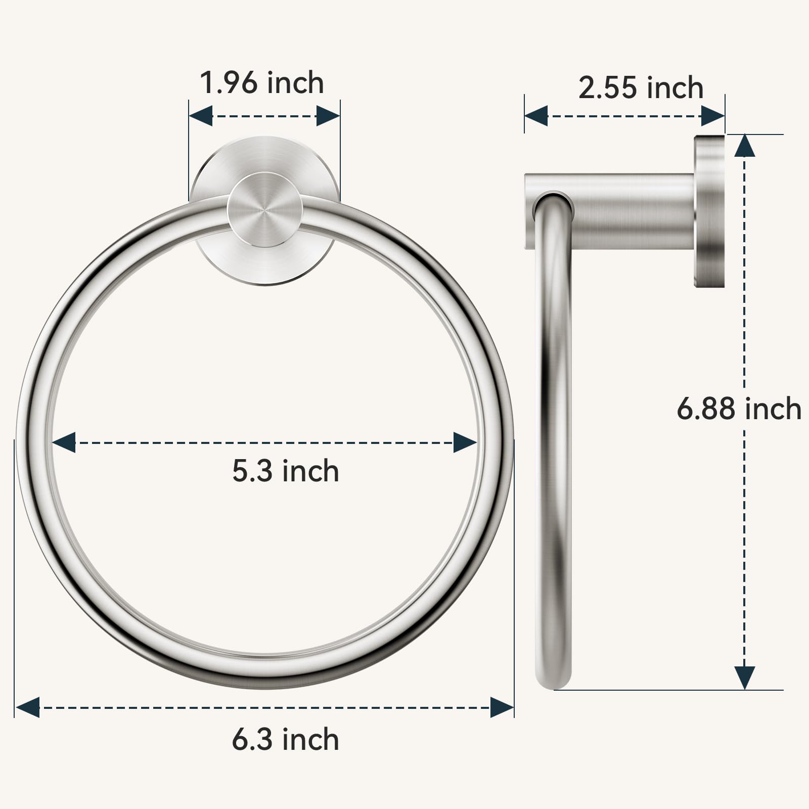 FORIOUS Brushed Nickel Towel Ring 2-Pack, SUS304 Stainless Steel Modern Bathroom Towel Holder - Wall Mounted Round Hand Towel Rack for Bath, Kitchen, RV & Home Decor (2, Brushed Nickel Finish) - Perfect for Spa, Guest Bathroom and Luxury Hotel Style