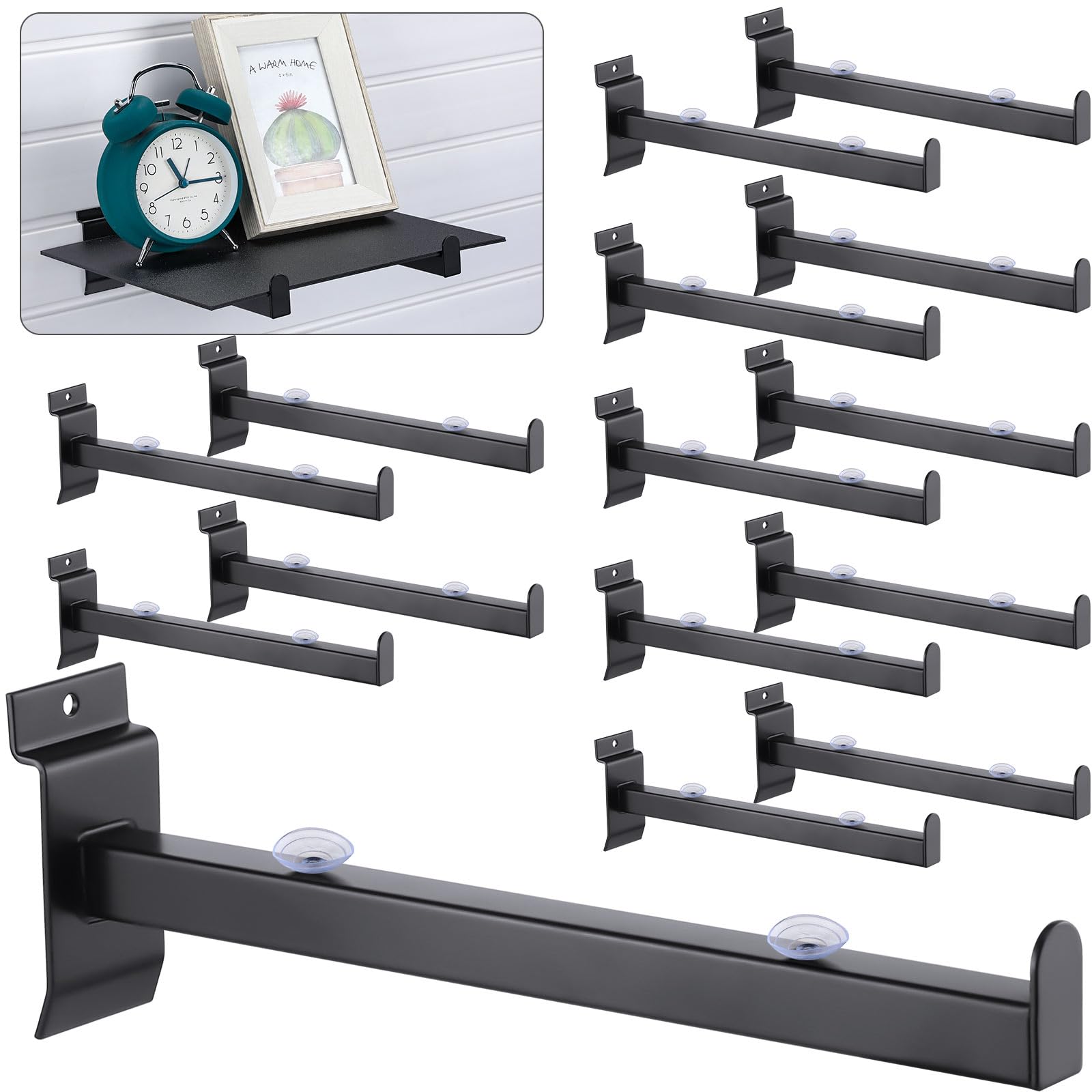 Yexiya 24 Pcs 10 Inch Heavy Duty Slatwall Shelf Brackets - Black Metal Floating Shelves Hooks for Retail Shop, Garage, Exhibition & Home Storage Organization - Wall Panel Display Accessories for Stylish Space Saving Solutions
