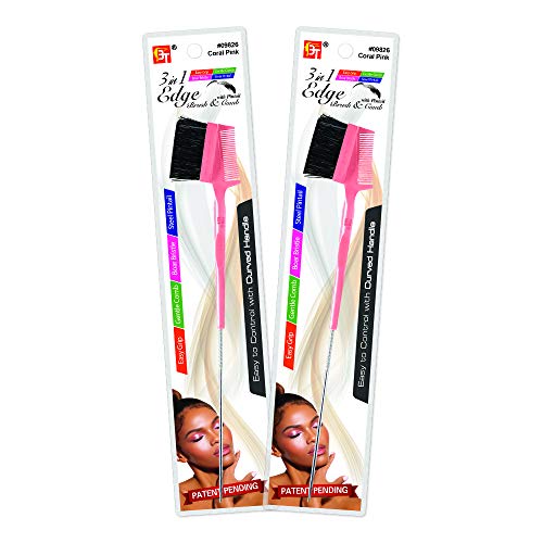 3-in-1 Pintail Edge Brush - Baby Hair & Eyebrow Styler with Soft Bristles (Coral Pink) for Gentle Styling at Home & Salon