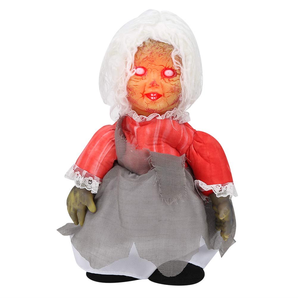 Creepy Halloween Electric Doll with Scary Voice & Walking Simulation - Voice Control Animated Ghost Toy for Haunted House Decor, Halloween Party Props & Horror Themed Events (White)
