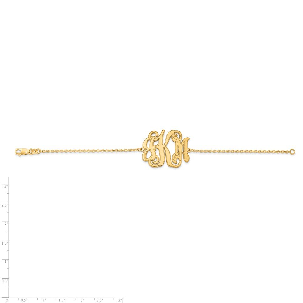925 Sterling Silver Yellow Gold-Plated Monogram Cuff Bracelet with Etched Outline & Lobster Clasp - Personalized Nameplate Bangle for Women, Gift for Her, Birthday, Anniversary, Wedding, Everyday Wear (Width 33mm)