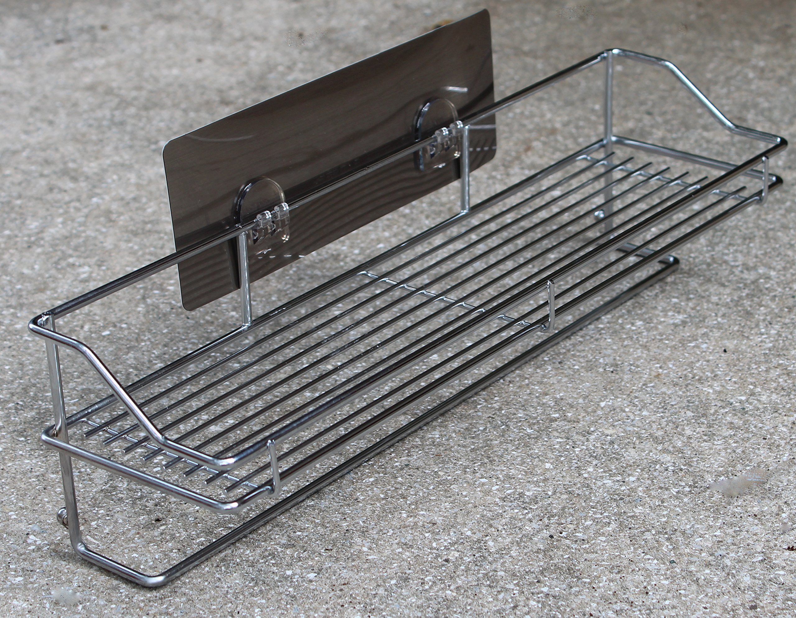Royal Chrome Shower Caddy - Self Adhesive Bathroom Storage Basket with Towel Rack - Rustproof Stainless Steel Organizer for Bathroom, Kitchen Spices & Condiments - Perfect for Small Space Organization in Showers, RVs and Dorm Rooms