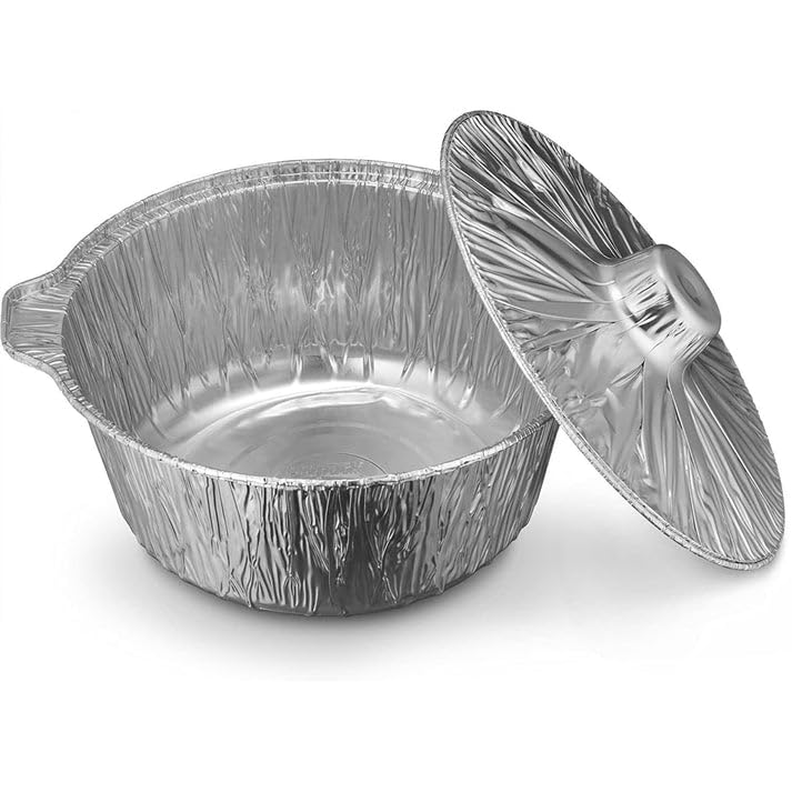 4Qt Aluminum Round Foil Pans with Lids (24-Pack) – Ideal for Thanksgiving, Camping, Baking & Meal Prep – Includes 12 Free Bamboo Sporks for Convenient Serving | Great for Parties, Picnics & Outdoor Cooking