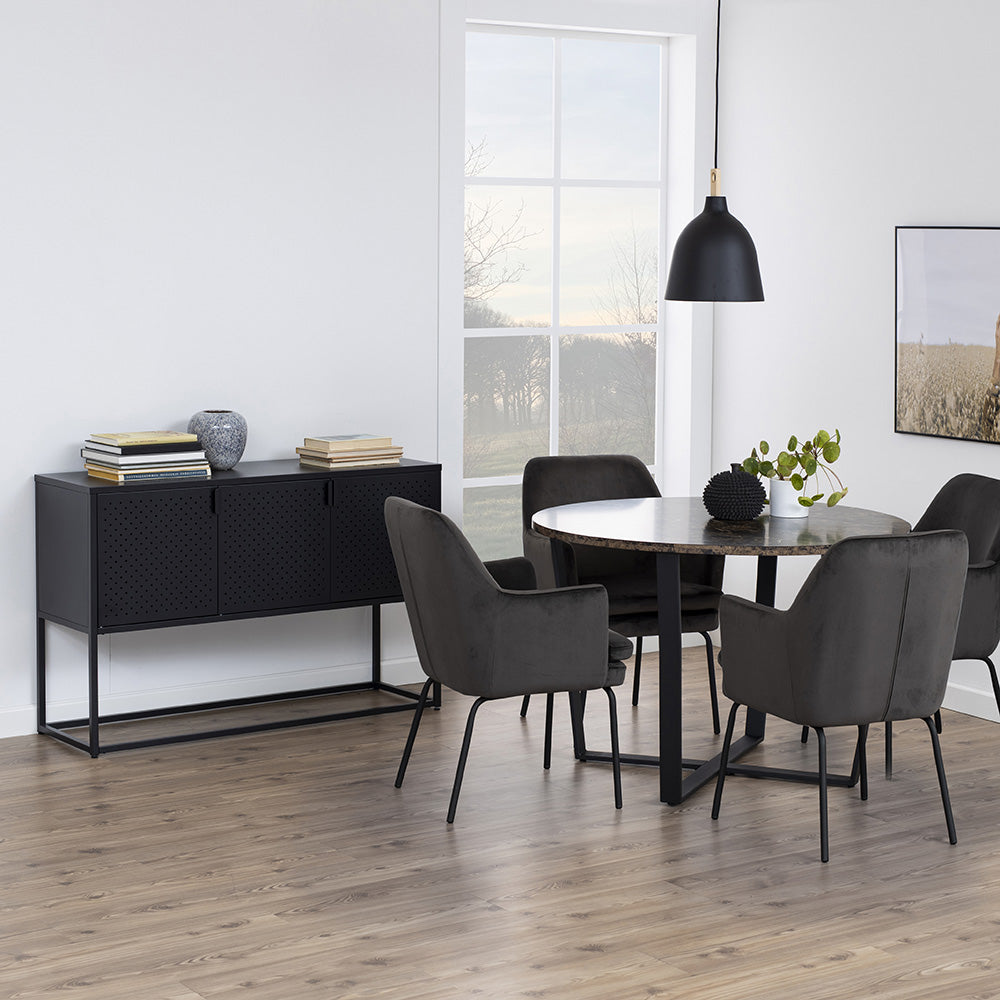 Modern Newton 3-Door Sideboard Cabinet 120cm Wide - Black Wooden Storage Buffet for Dining Room & Living Room - Perfect for Organizing Dishes, Linens & Home Decor