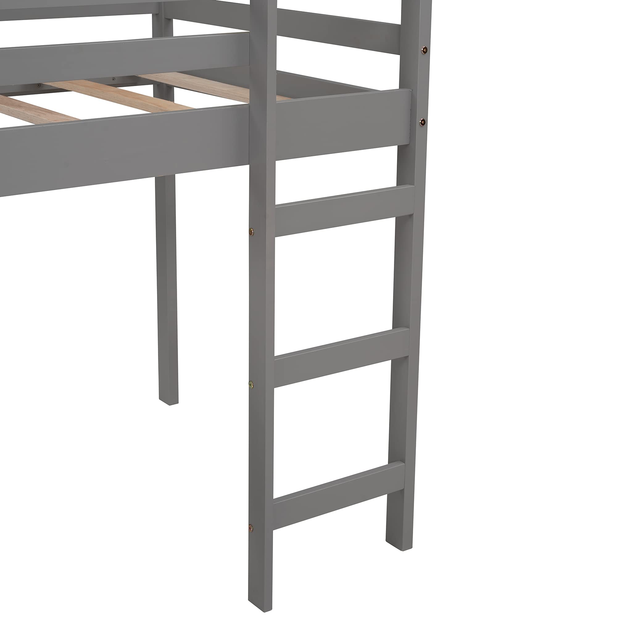 Twin Size Loft Bed with Slide - Kids House Bed with Roof & Ladder, Space-Saving Wooden Bed Frame, No Box Spring Needed (Gray) - Perfect for Small Bedrooms, Playrooms & Kids' Sleepovers