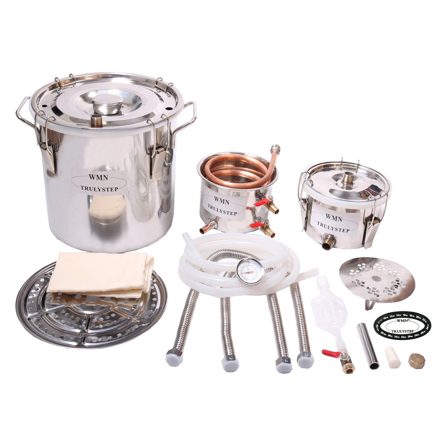 YUEWO 3-Pot 8 Gallon (30L) Copper Alcohol Distiller Kit - DIY Home Brewing Equipment for Whiskey, Brandy & Wine Making with Thumper Keg | Perfect for Craft Distilled Spirits, Purified Water & Homemade Moonshine
