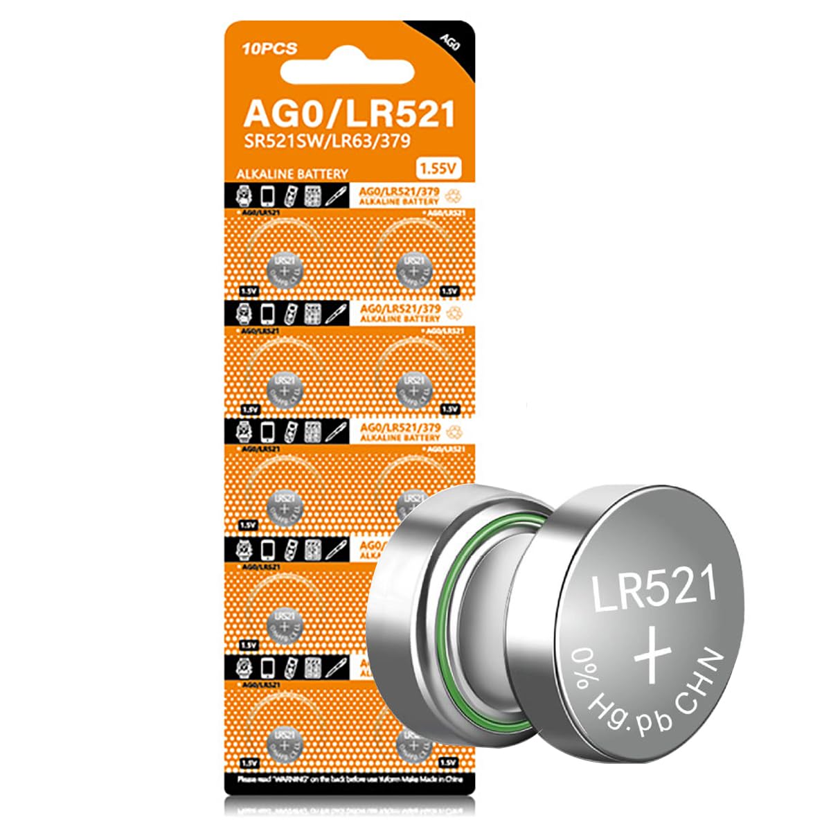 LR521 AG0 Coin Battery 10pcs - 1.5V Alkaline Button Cell for Watches & Toys