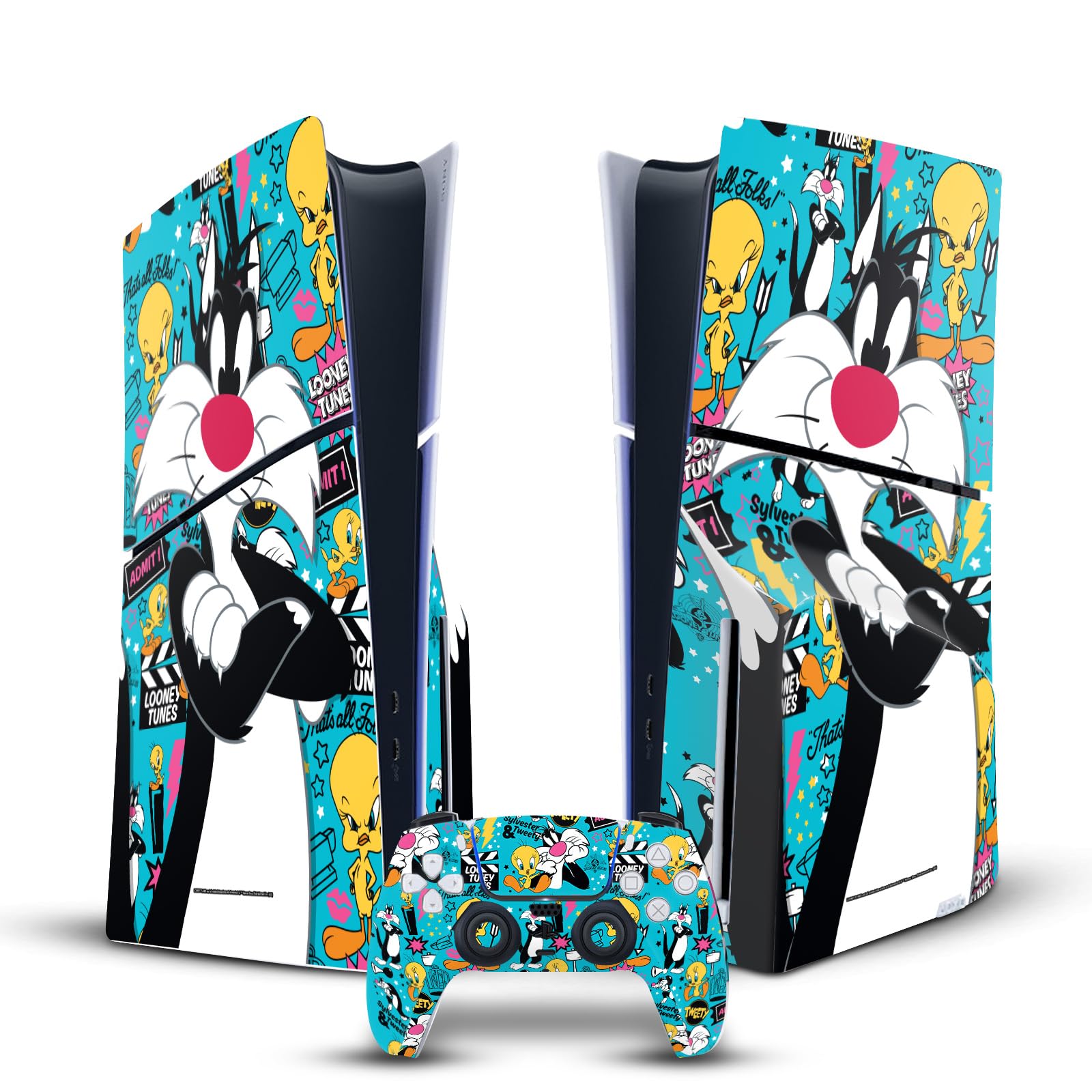 Official Looney Tunes Sylvester The Cat Vinyl Skin Sticker for Sony PS5 Slim/Pro Disc Console & DualSense Controller - Gaming Decal for Playstation 5 Accessories - Perfect for Customizing Your Gaming Setup