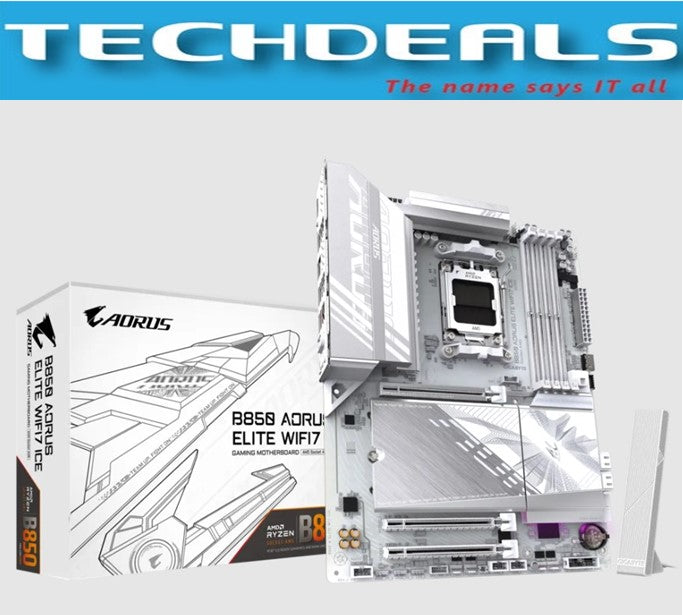 Gigabyte B850 AORUS ELITE WIFI 7 ICE AM5 ATX Motherboard - AMD Ryzen 7000 Ready, PCIe 5.0, DDR5 Support - Perfect for Gaming PC Builds & High-Performance Workstations