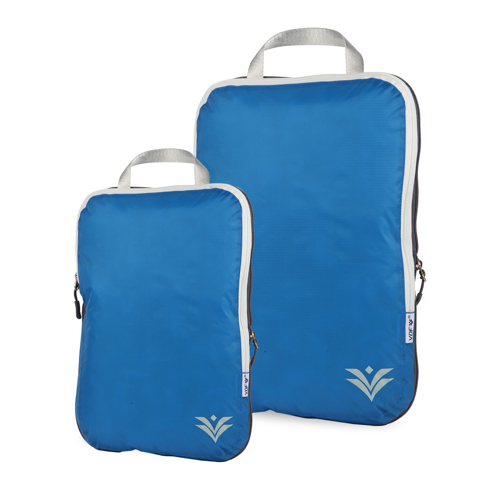 VDF Compression Packing Cubes for Travel - 2 Piece Set with Shoe Bag (Blue) | Luggage & Backpack Organizer | Space-Saving Travel Accessories for Vacation, Business Trips & Camping