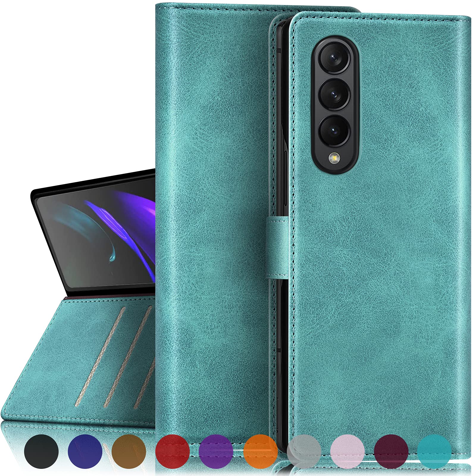 SUANPOT Samsung Z Fold 3 Case with RFID Wallet - Shockproof PU Leather Cover for Men & Women | Perfect for Business & Travel