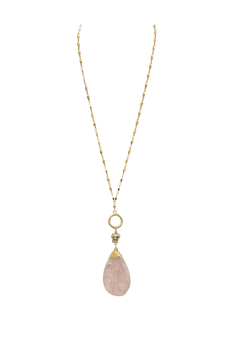 2 Way Convertible Rose Quartz Necklace for Women - Adjustable Healing Crystal Pendant Jewelry for Everyday Wear & Special Occasions