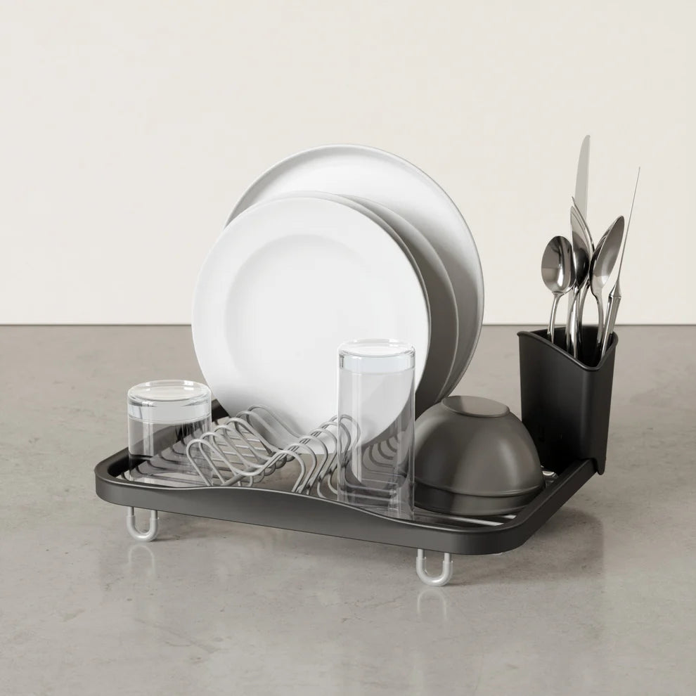 Stainless Steel Countertop Dish Rack with Drying Tray - Space Saving Kitchen Organizer for Dishes, Cups & Utensils - Perfect for Small Apartments, RVs & Compact Kitchens