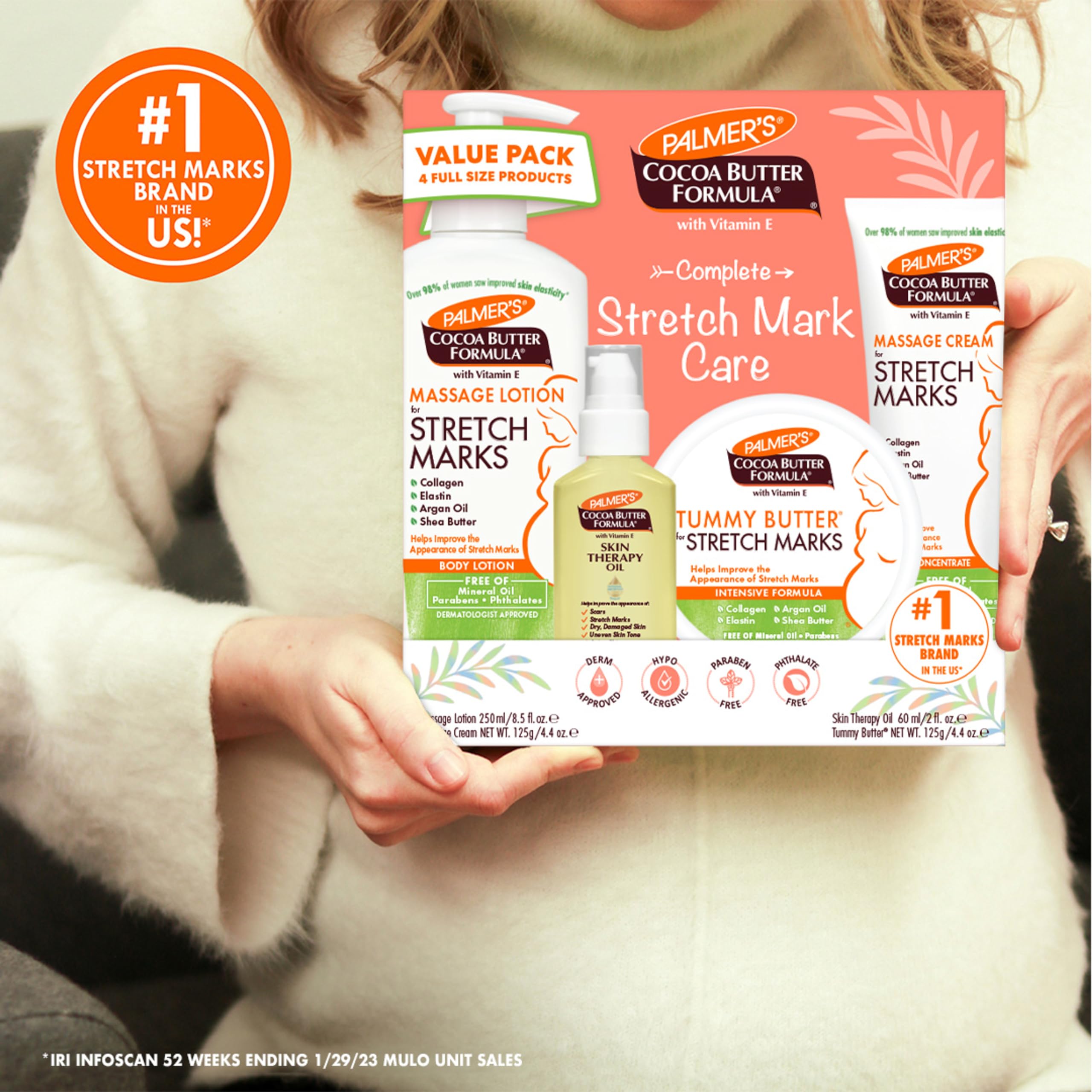 **Palmer's Cocoa Butter Formula Pregnancy Skin Care Kit – Stretch Marks & Scars Treatment, Dermatologist Approved, 4-Piece Full-Size Set – Perfect Gift for Expecting Moms, Ideal for Prenatal & Postpartum Care**