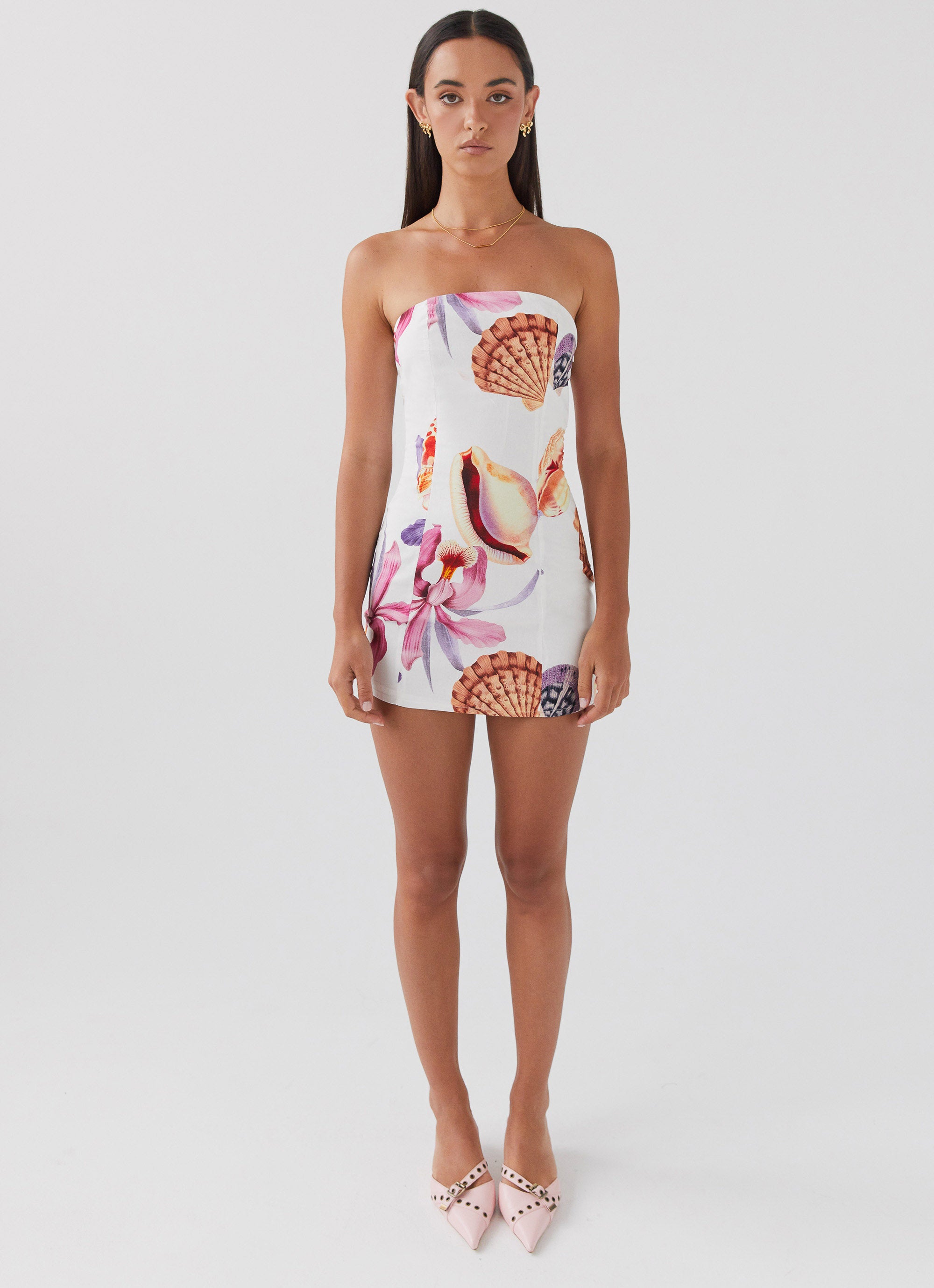 Freya Linen Mini Dress with Seaside Bouquet Print - Lightweight Summer Beach Dress for Vacation, Date Night & Boho Outfits