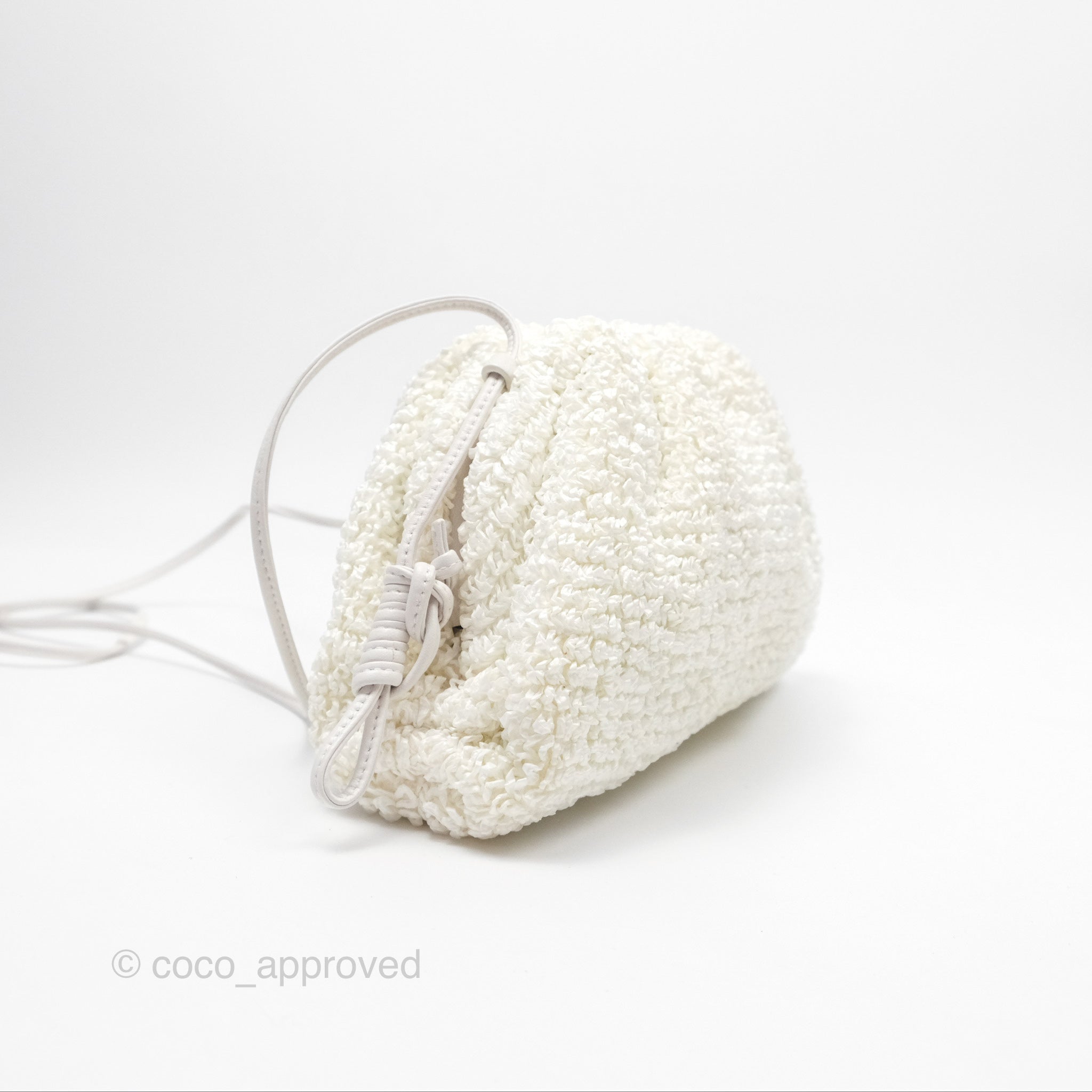 Bottega Veneta Mini Pouch Boucle Raffia Bag in White - Perfect for Summer Outings & Beach Vacations
