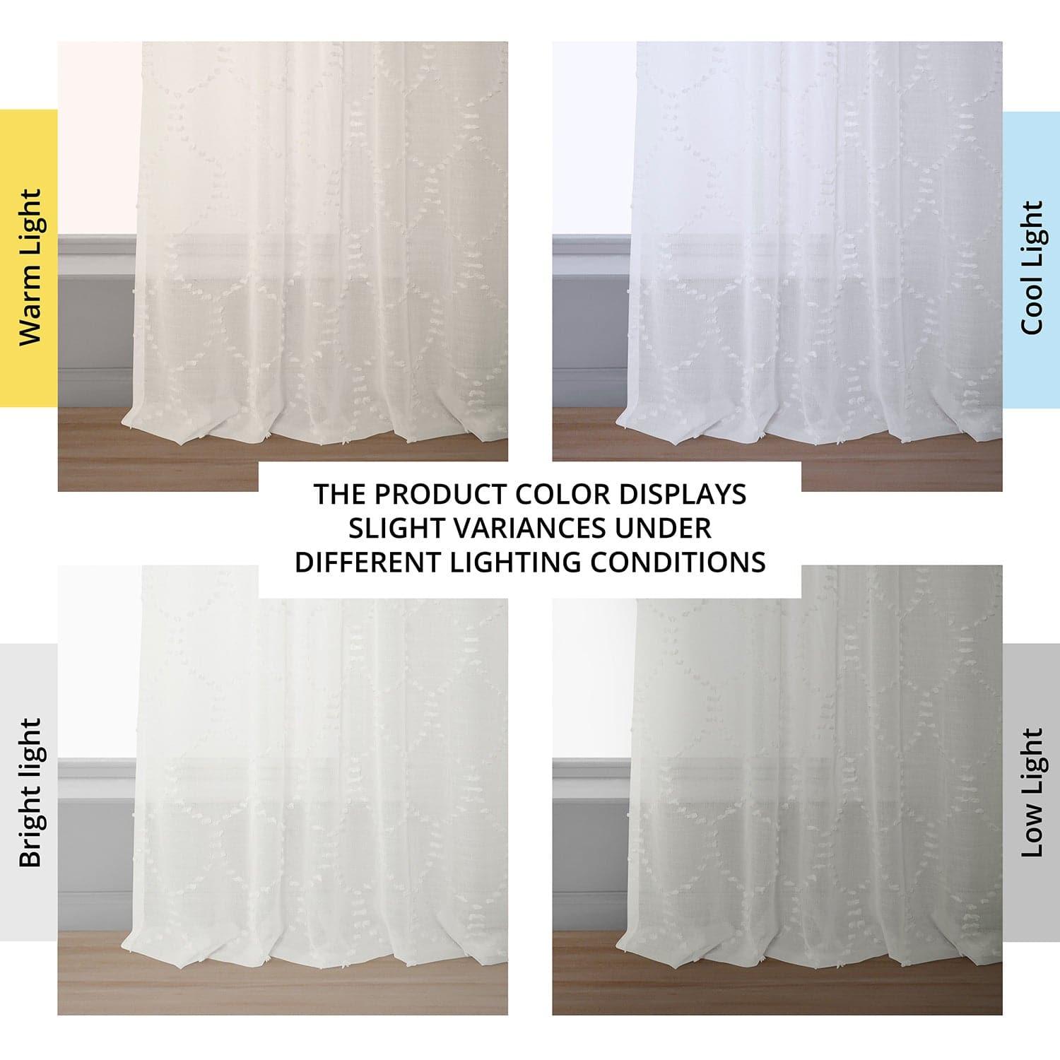 Geometric Pattern Sheer Curtains - Faux Linen Window Drapes with Marseille Shell Design for Living Room, Bedroom & Office Decor