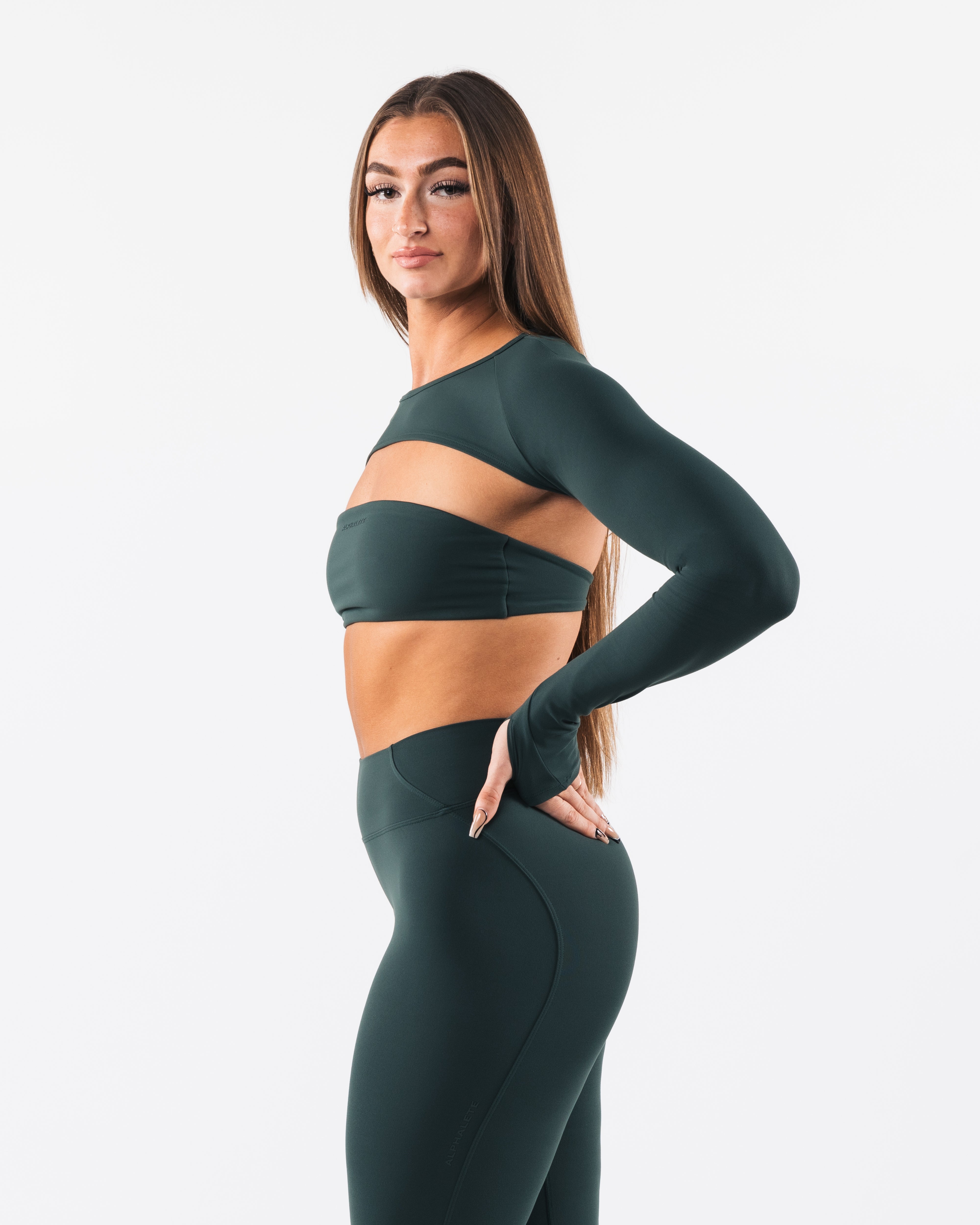 Aura Shrug Long Sleeve Top - Women's Fashion Cypress Green Loungewear for Yoga, Casual Wear & Layering