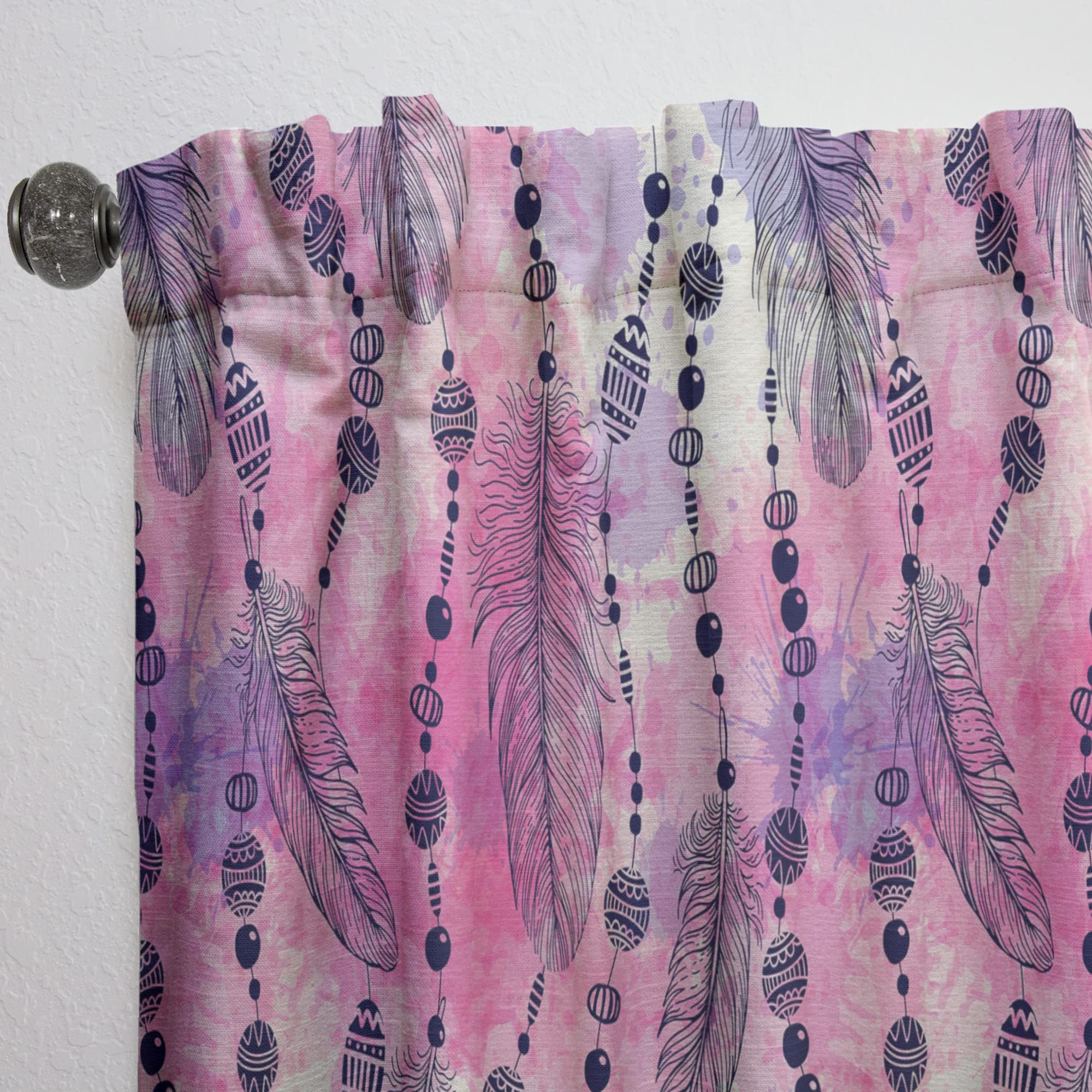 Bohemian Feathers and Beads Thermal Insulated Curtain Panel - 52x108 Inches - Blackout Window Drapes for Bedroom & Living Room - Elegant Home Decor for Cozy Boho Chic Style