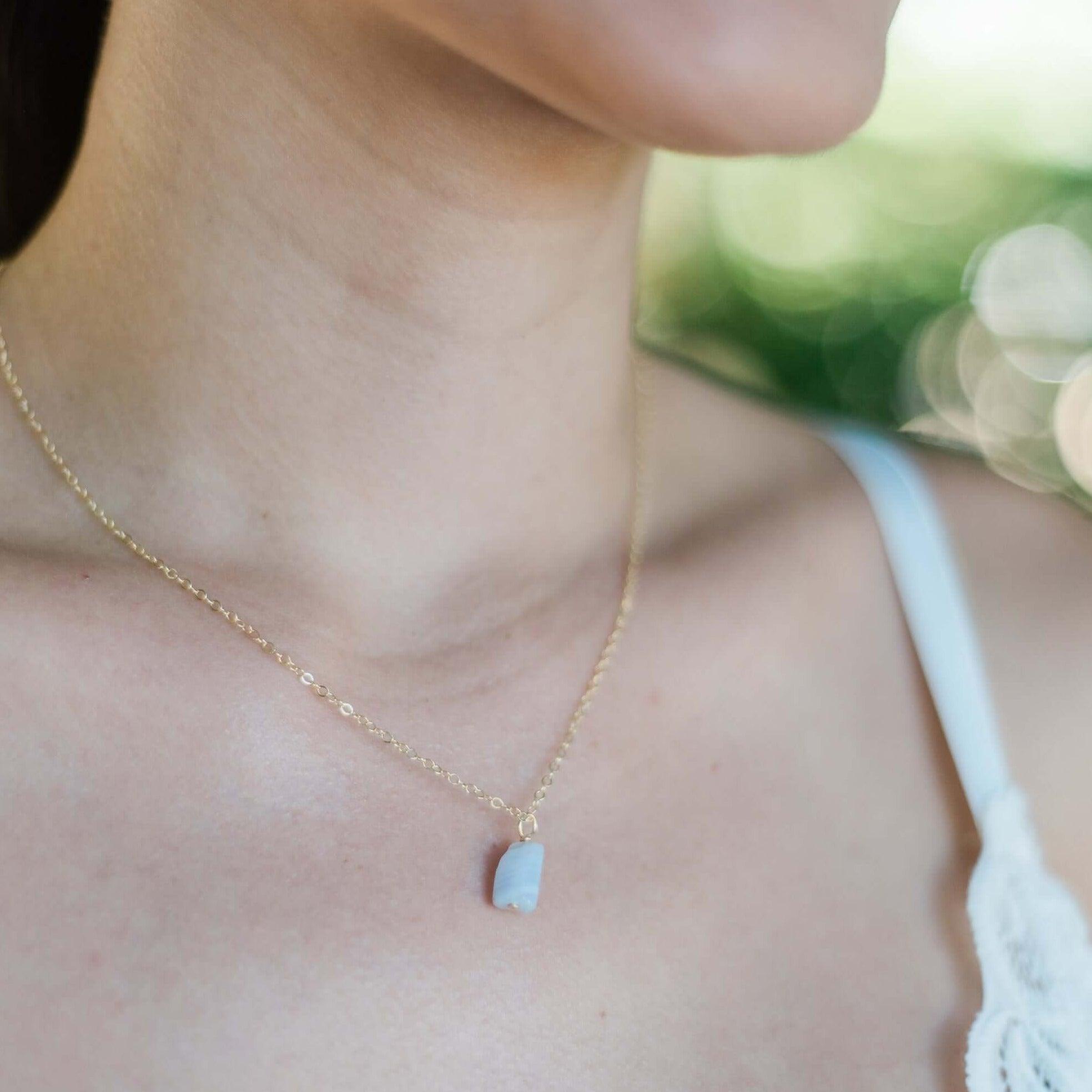 Tiny Raw Blue Lace Agate Pendant Necklace - Natural Stone Jewelry for Women - Perfect for Boho Style, Meditation & Everyday Wear