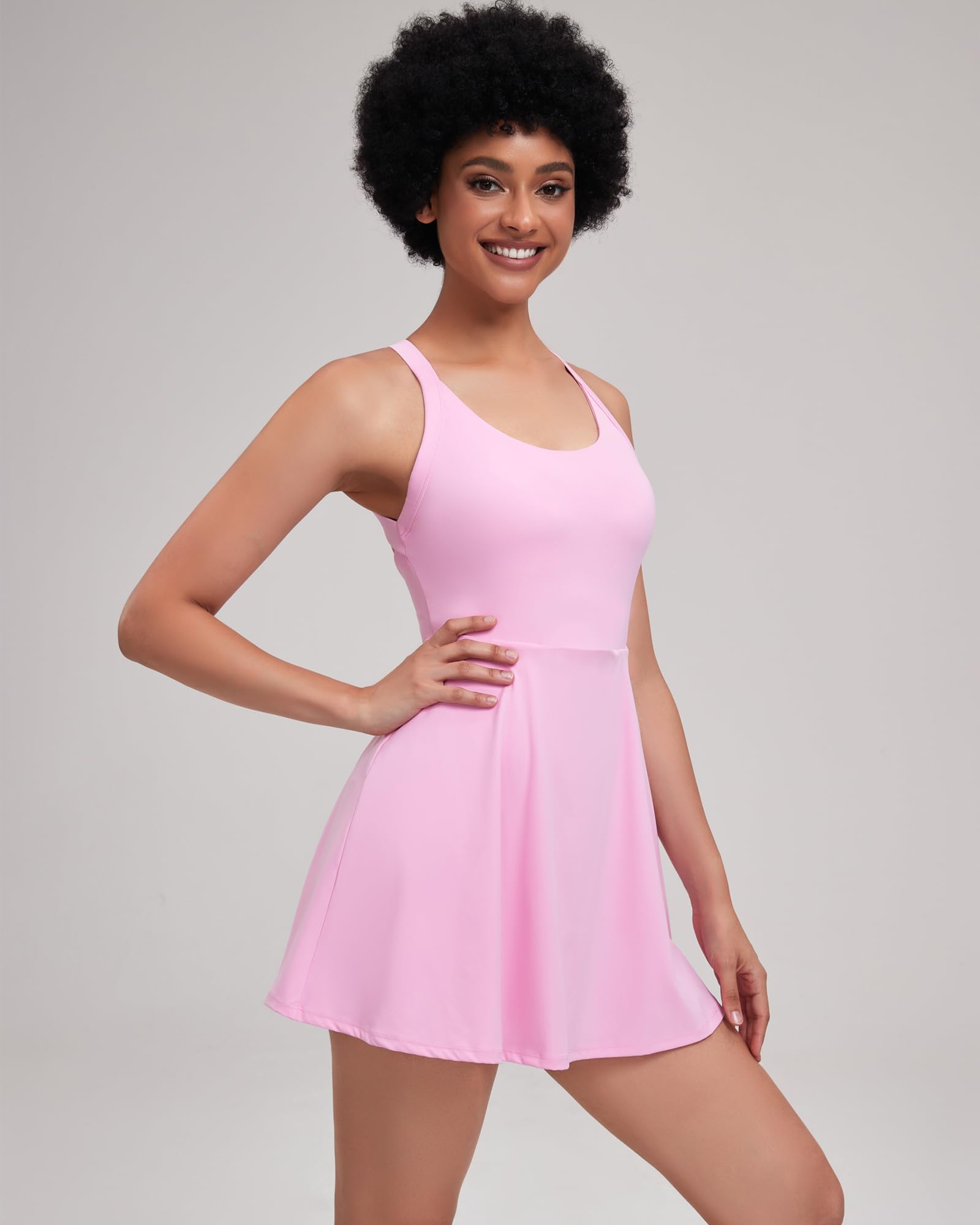 Women's Open-Back Tennis Dress with Built-in Shorts - Breathable Workout & Golf Active Dress for Running, Yoga, and Gym Training