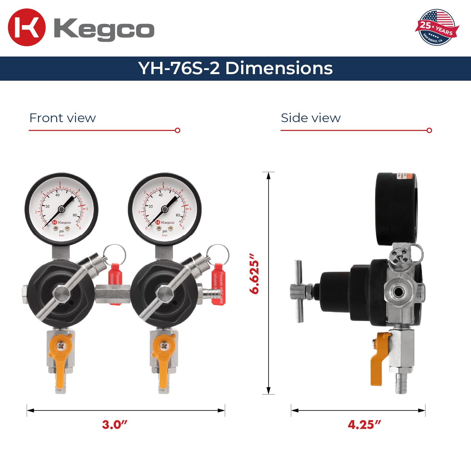 Kegco Dual Gauge Secondary CO2 Regulator for Homebrew Beer Dispensing - Black | Perfect for Kegerators, Draft Beer Systems & Home Brewing Setups