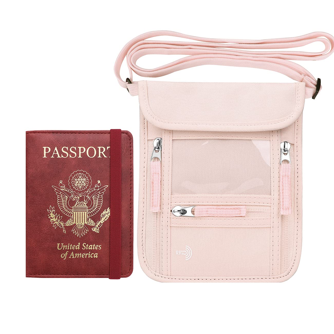 Premium PU Leather Passport Holder & Neck Wallet Travel Organizer Set - RFID Blocking for Secure Travel Accessories | Perfect for International Flights, Vacations & Business Trips