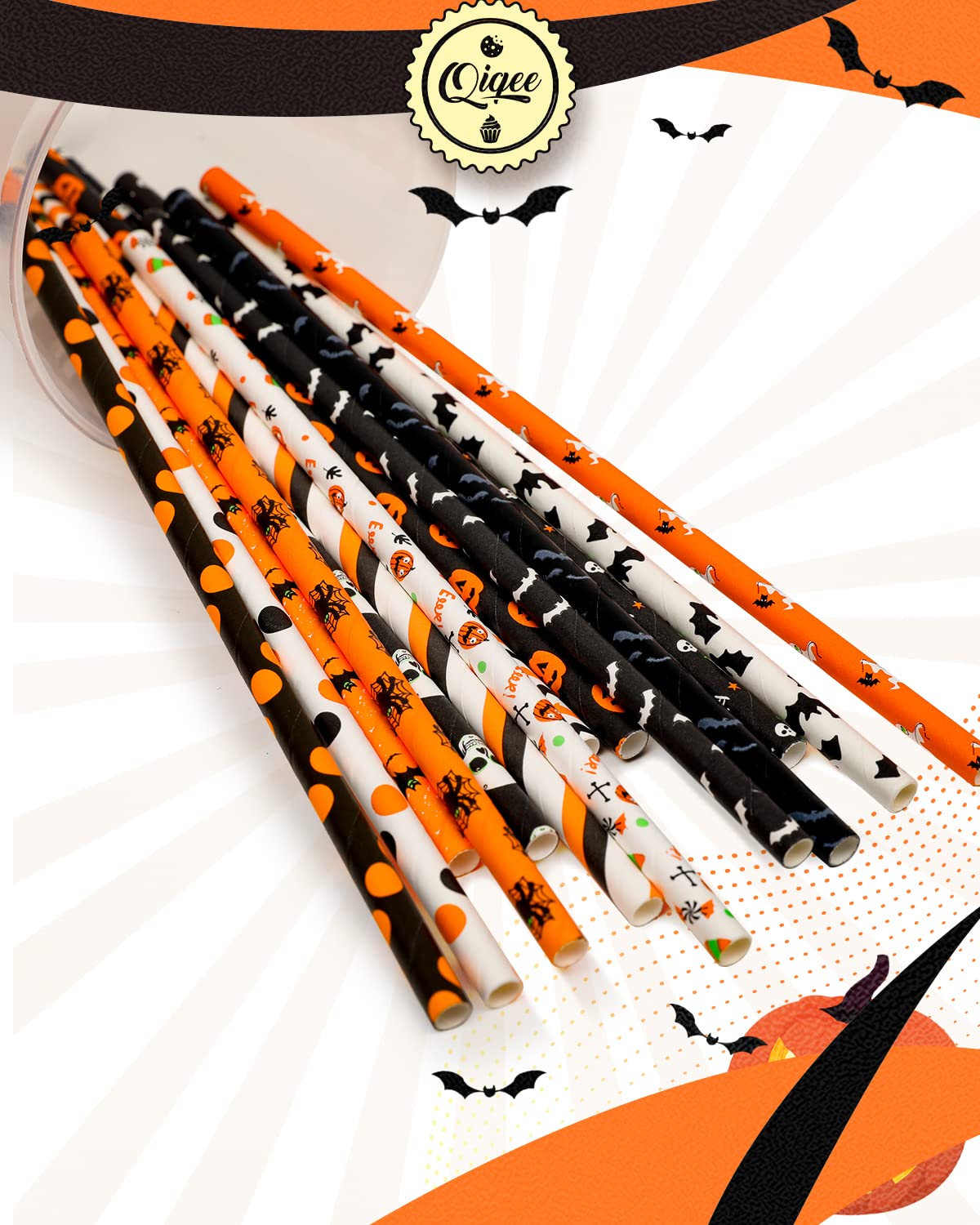 Halloween Paper Straws Bulk 150pcs - Eco-Friendly Disposable Drinking Straws with 10 Fun Patterns - Perfect for Halloween Parties, Birthday Celebrations & Holiday Events