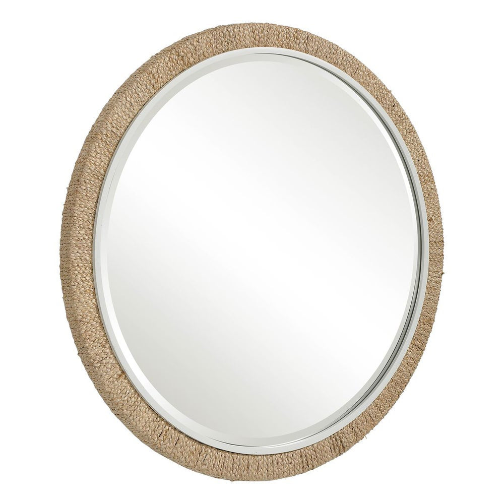 Coastal Round Wall Mirror - Decorative Round Mirror for Beach House Decor, Bathroom, Bedroom & Living Room - Boho Coastal Style Home Accent
