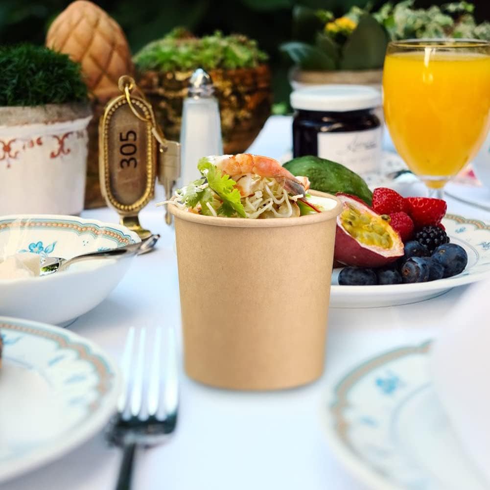 50-Pack 16oz Disposable Kraft Paper Soup Bowls with Vented Lids - Eco-Friendly Food Containers for Soup, Ice Cream, Desserts - Perfect for Takeout, Parties, Catering & Home Use
