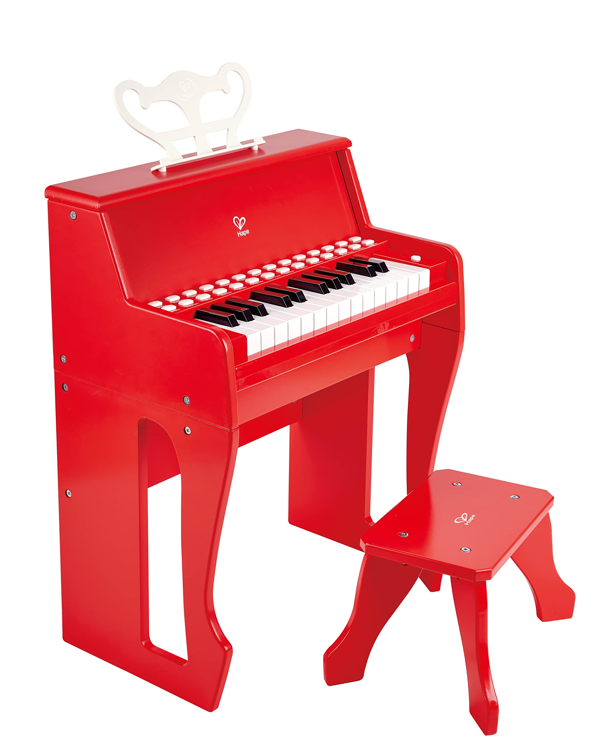 Hape Learn with Lights Red Piano with Stool - Interactive Musical Toy for Kids, Toddler Educational Keyboard with Light-Up Keys & Adjustable Bench - Perfect for Early Childhood Music Learning & Playroom Fun
