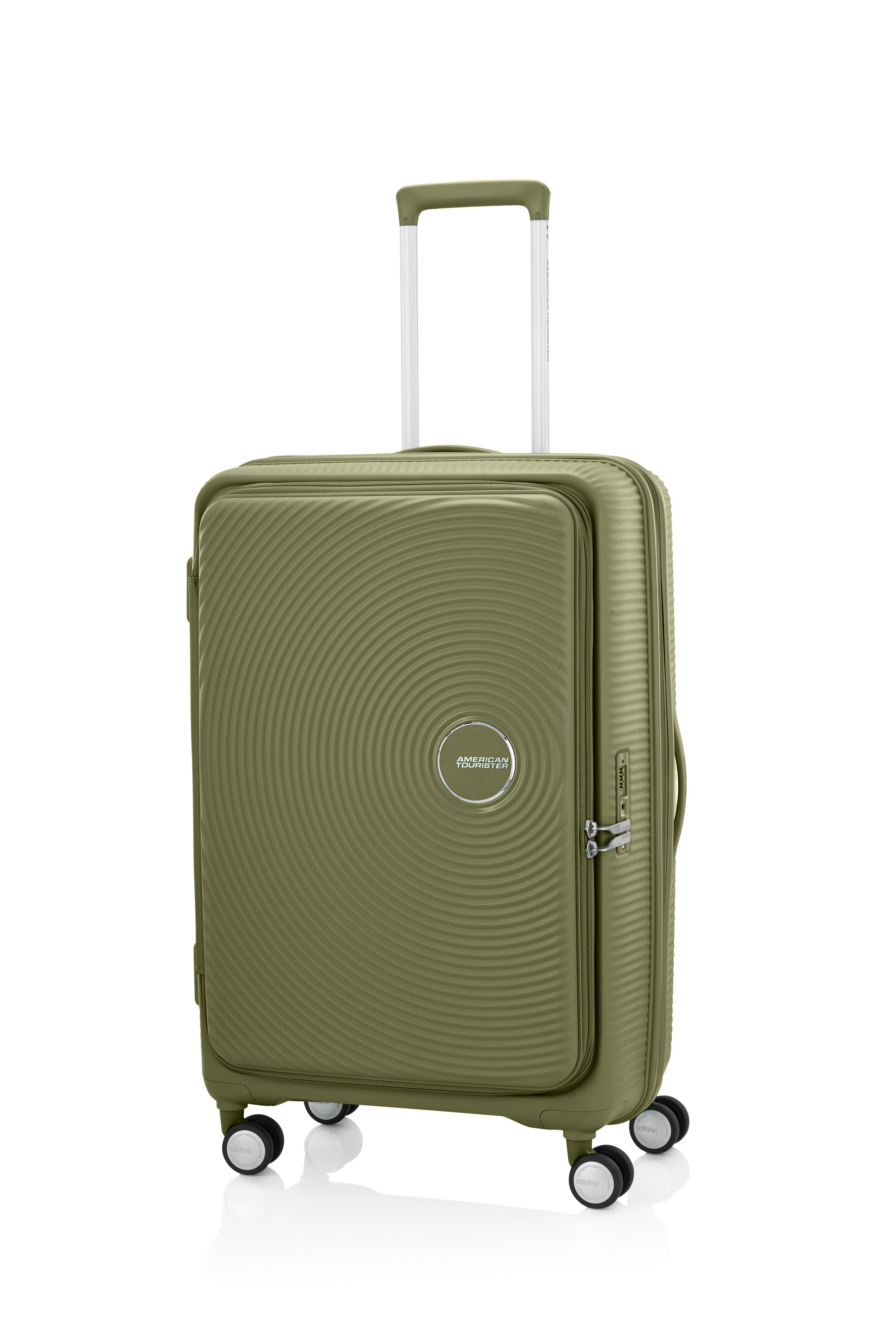 American Tourister 75cm Curio Book Opening Suitcase - Lightweight Spinner Luggage with 360° Wheels, Perfect for Business Travel & Weekend Getaways (Khaki)