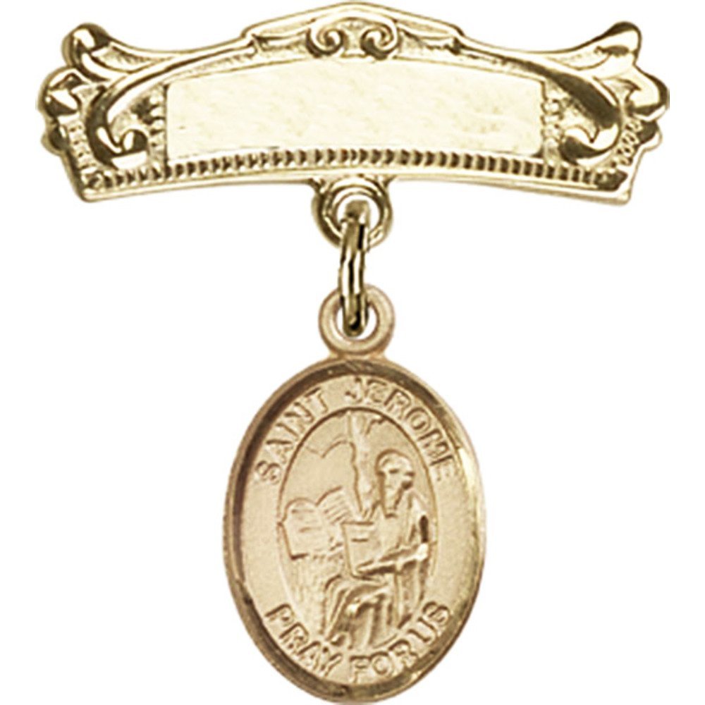 St. Jerome Gold Filled Baby Badge with Arched Polished Pin - 7/8 X 3/4 Inch - Perfect for Christening Gifts, Baby Blessings & Religious Keepsakes