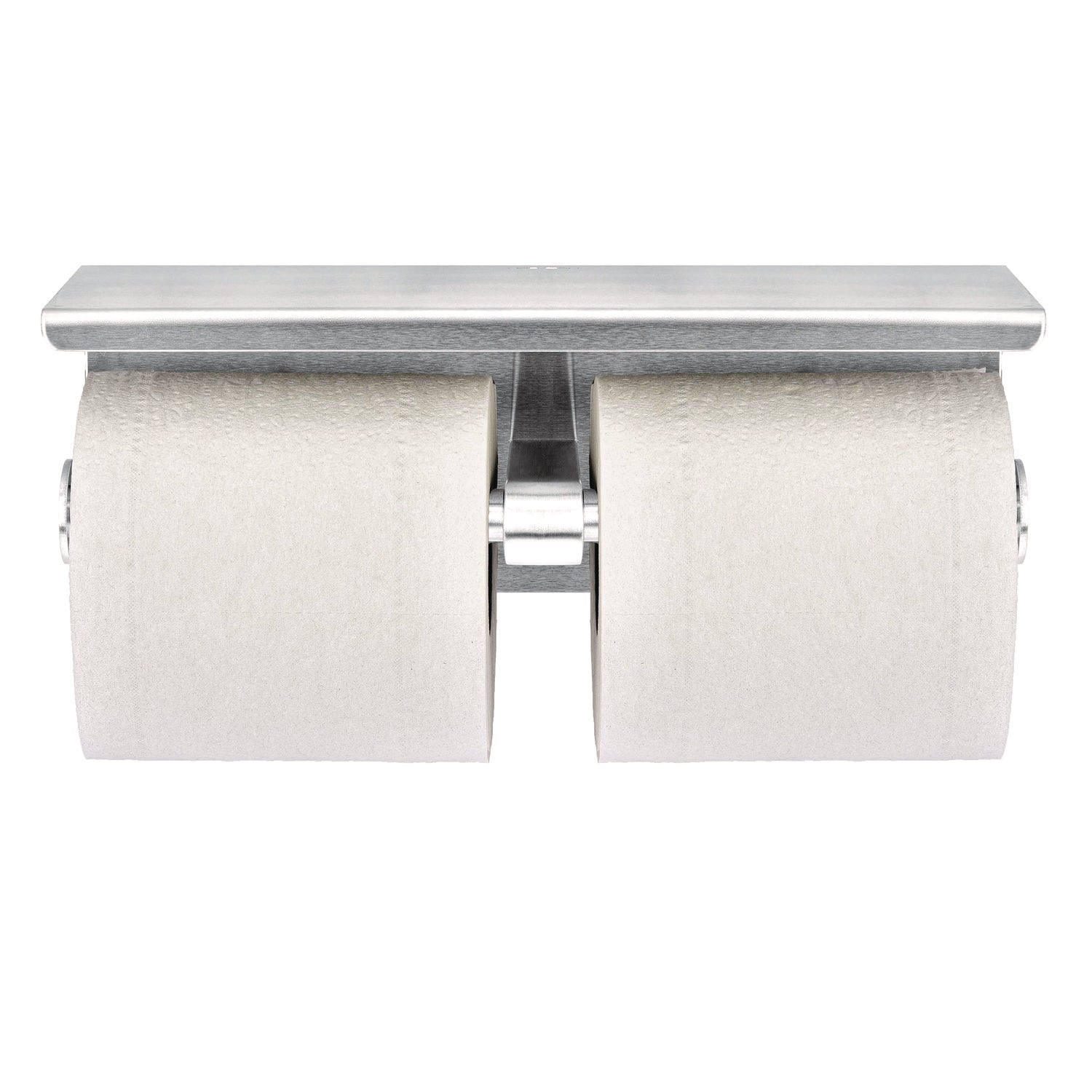 Alpine Industries Double Post Toilet Paper Holder with Shelf Storage Rack - Brushed Stainless Steel Bathroom Organizer (3.87