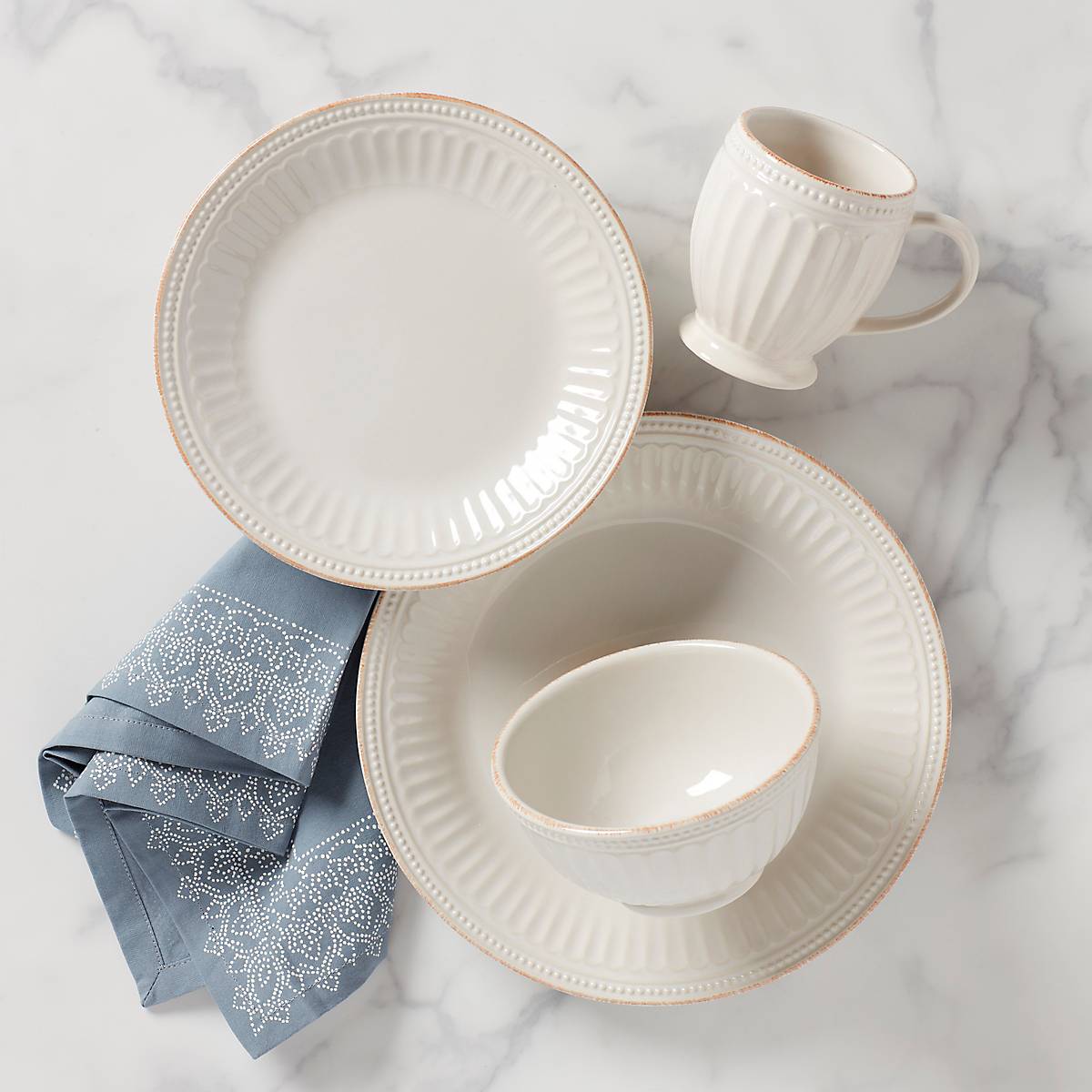 French Pearl Groove White 4-Piece Dinner Plate Set - Elegant Tableware for Fine Dining, Weddings & Special Occasions