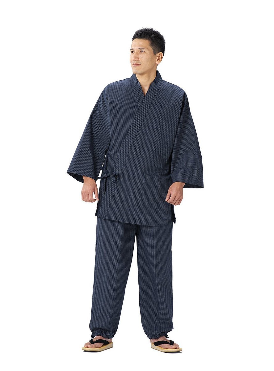 Japanese Samue Bunjin Lattice Pattern Traditional Zen Meditation Outfit for Men - Perfect for Tea Ceremony, Yoga, and Relaxation at Home
